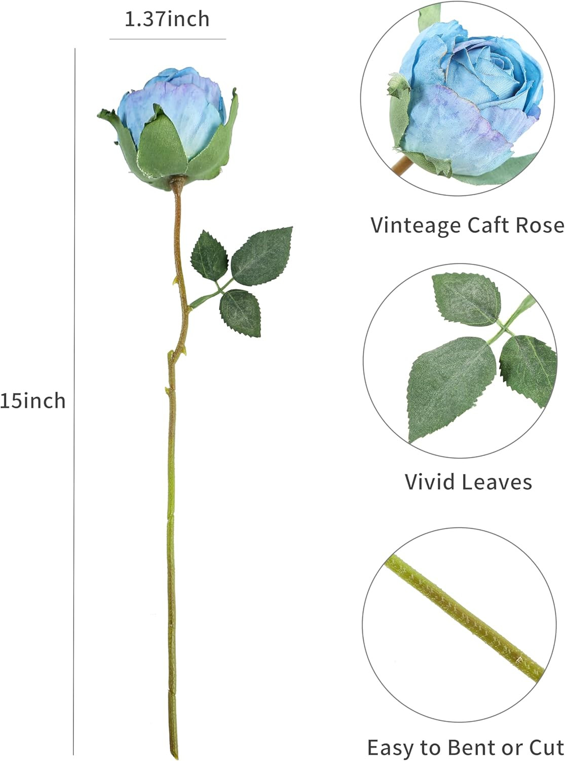 24pcs Artificial Vintage Roses Fake Mini Silk Rose Flowers with Long Stem for DI