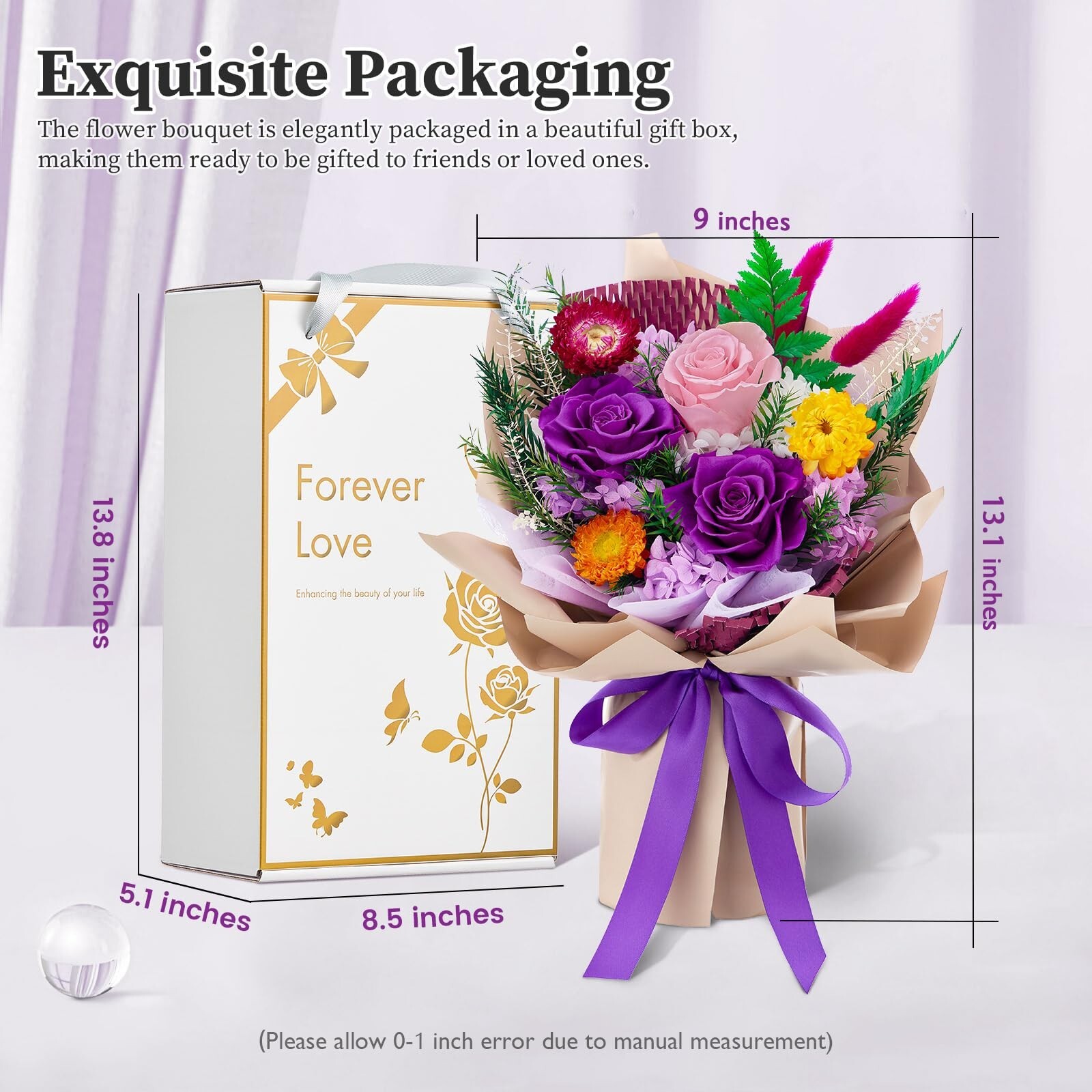 Preserved Flowers Bouquets, Forever Roses Bouquets Purple Flowers Gifts for M…