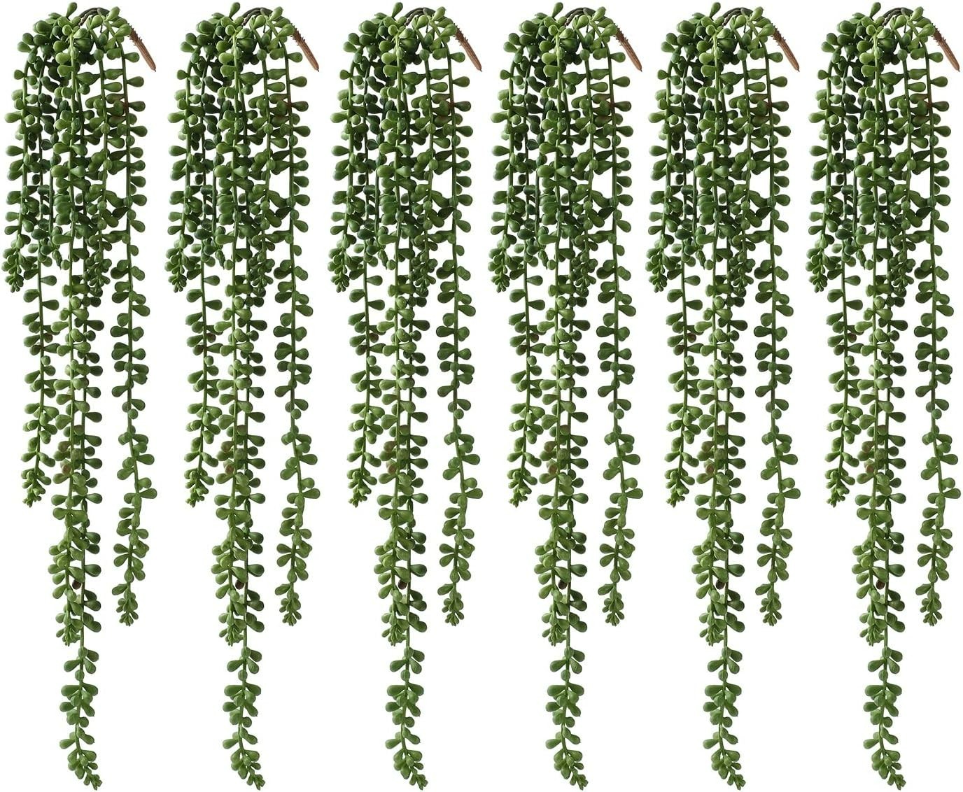 6 Pcs UV Resistant Artificial Hanging Succulents – String of Pearls Greenery