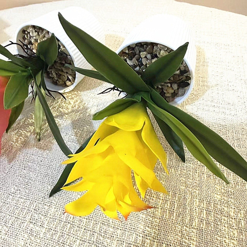 Pineapple Flower Fake Plant in Pot 21cm Tall for Indoor For Table Decor
