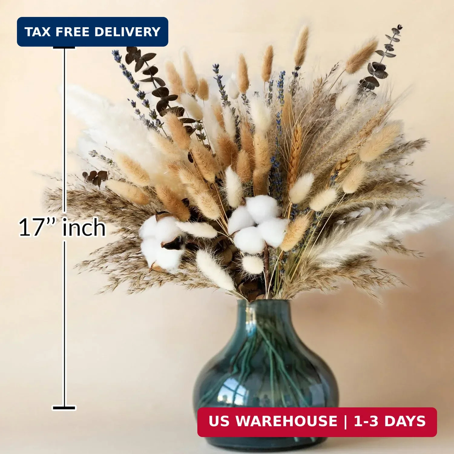 Natural Dried Flower Bouquet – Pampas Grass, Cotton Stems, Bunny Tails, Eucalypt