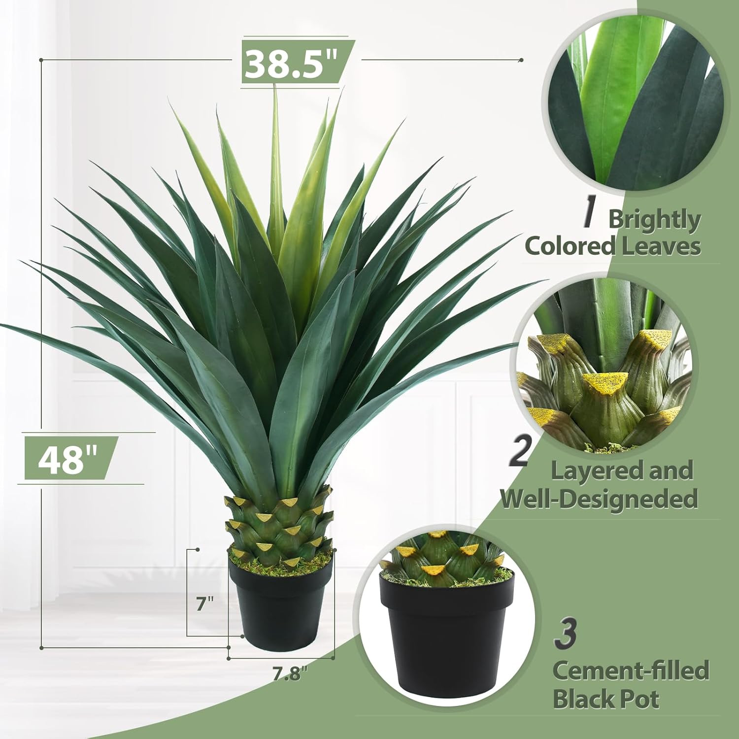 3.5Ft Faux Agave Plant in Black Pot – Perfect for Home, Office & Patio Decor