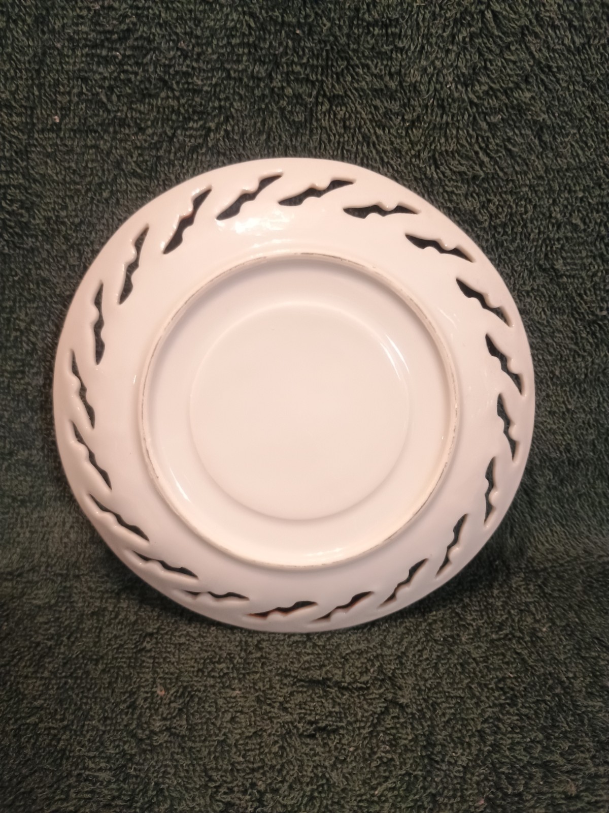 Purple Flowers With Orange And Gold Trim. Cut Out Saucer