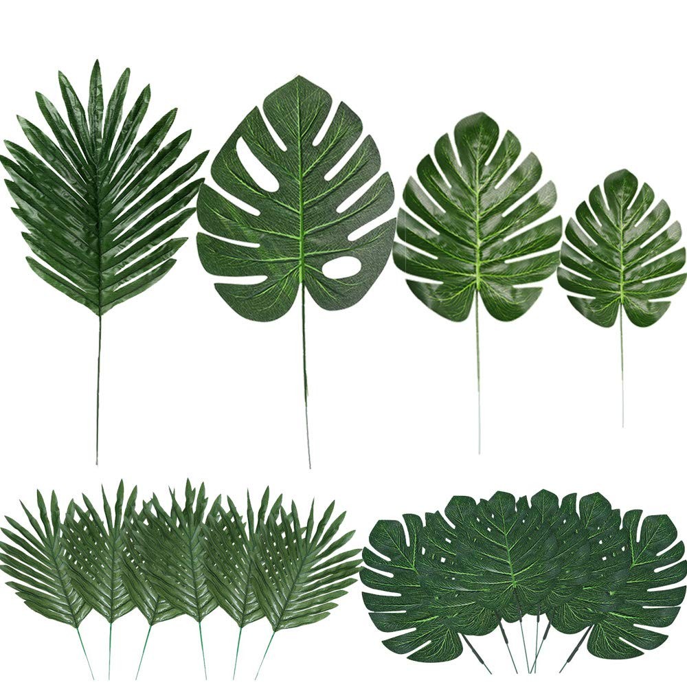 60 Pieces 4 Kinds Artificial Palm Leaves with Faux Stems Tropical Plant Leave…