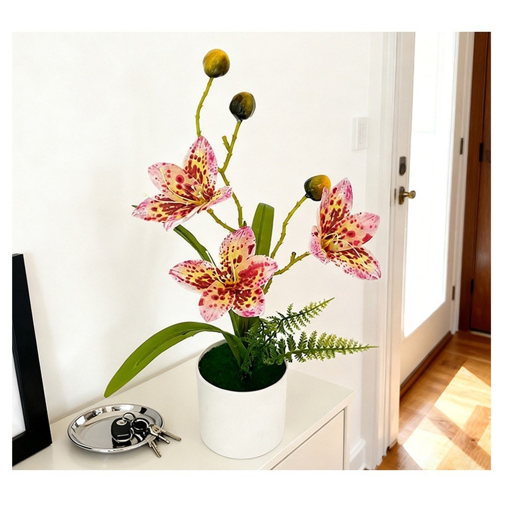 Plastic Artificial Magnolia Bonsai Flower White Pink Red Spots Yellow 8 8 31 cm