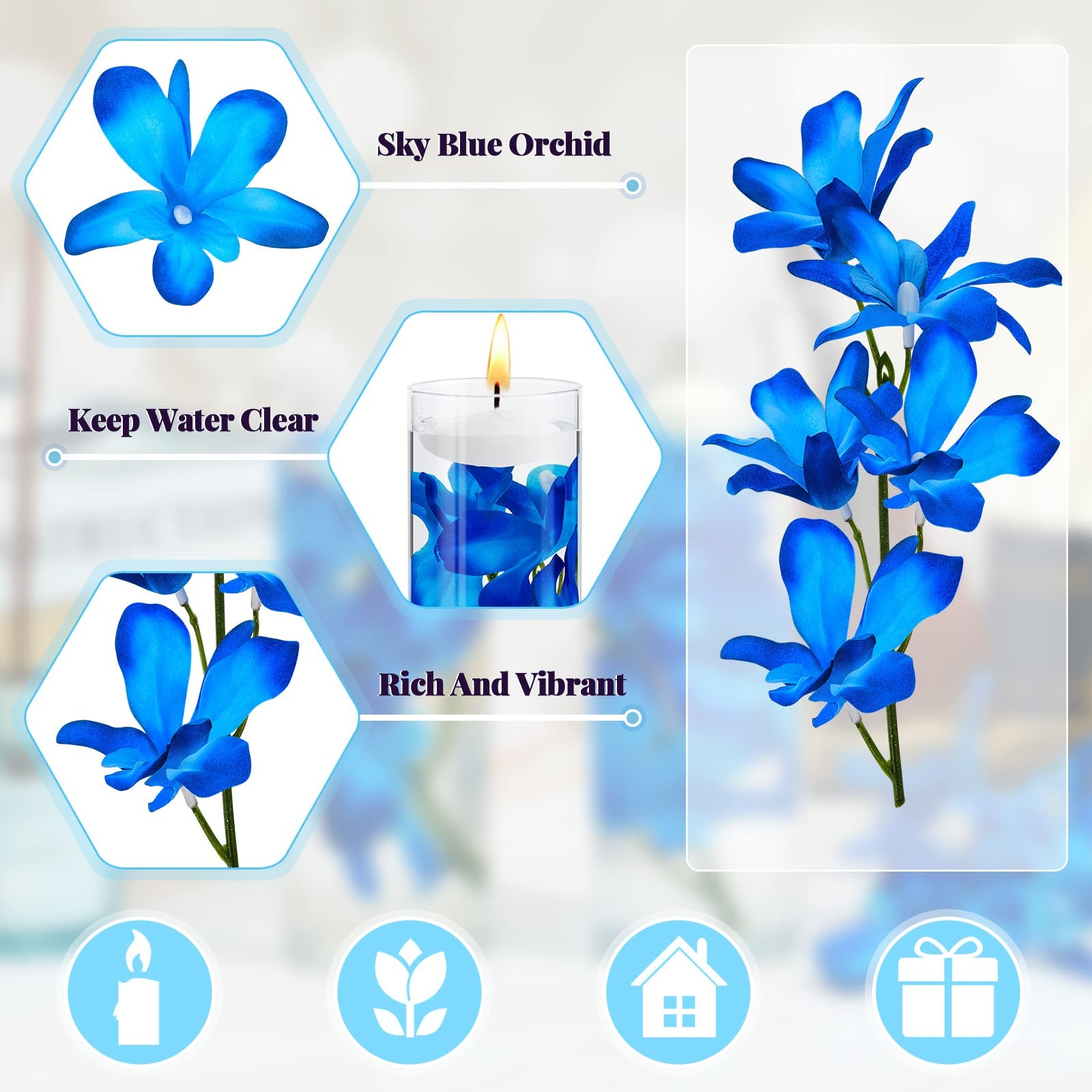 16 Pieces Orchid Faux Flowers Floating Candles Centerpiece Wedding Table Cent