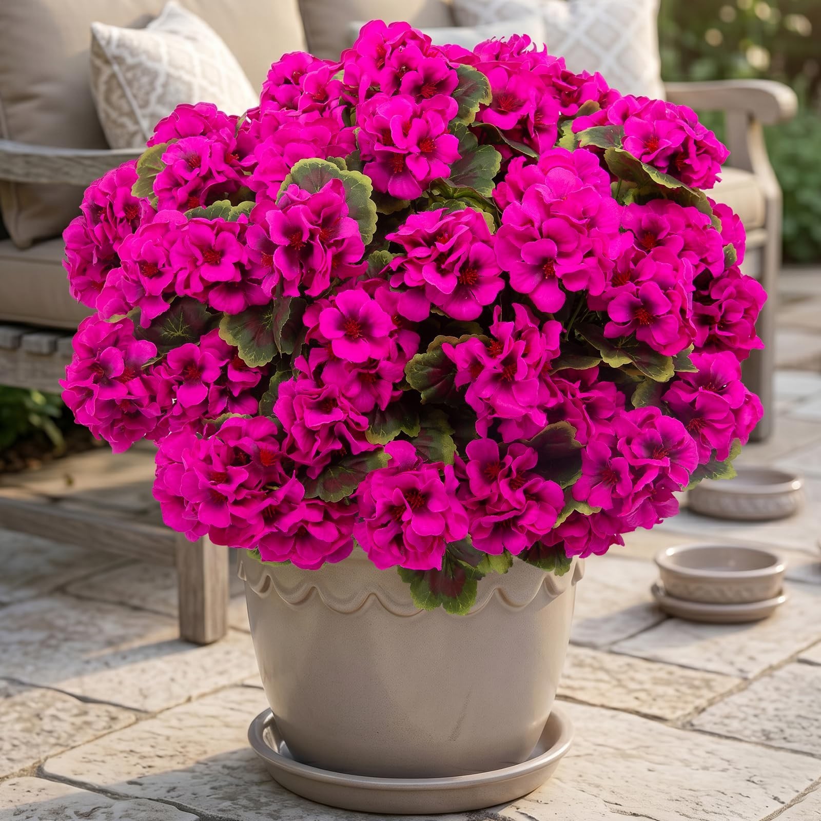 16 Pcs UV Resistant Artificial Geraniums – Realistic Silk Flowers for Home Garde