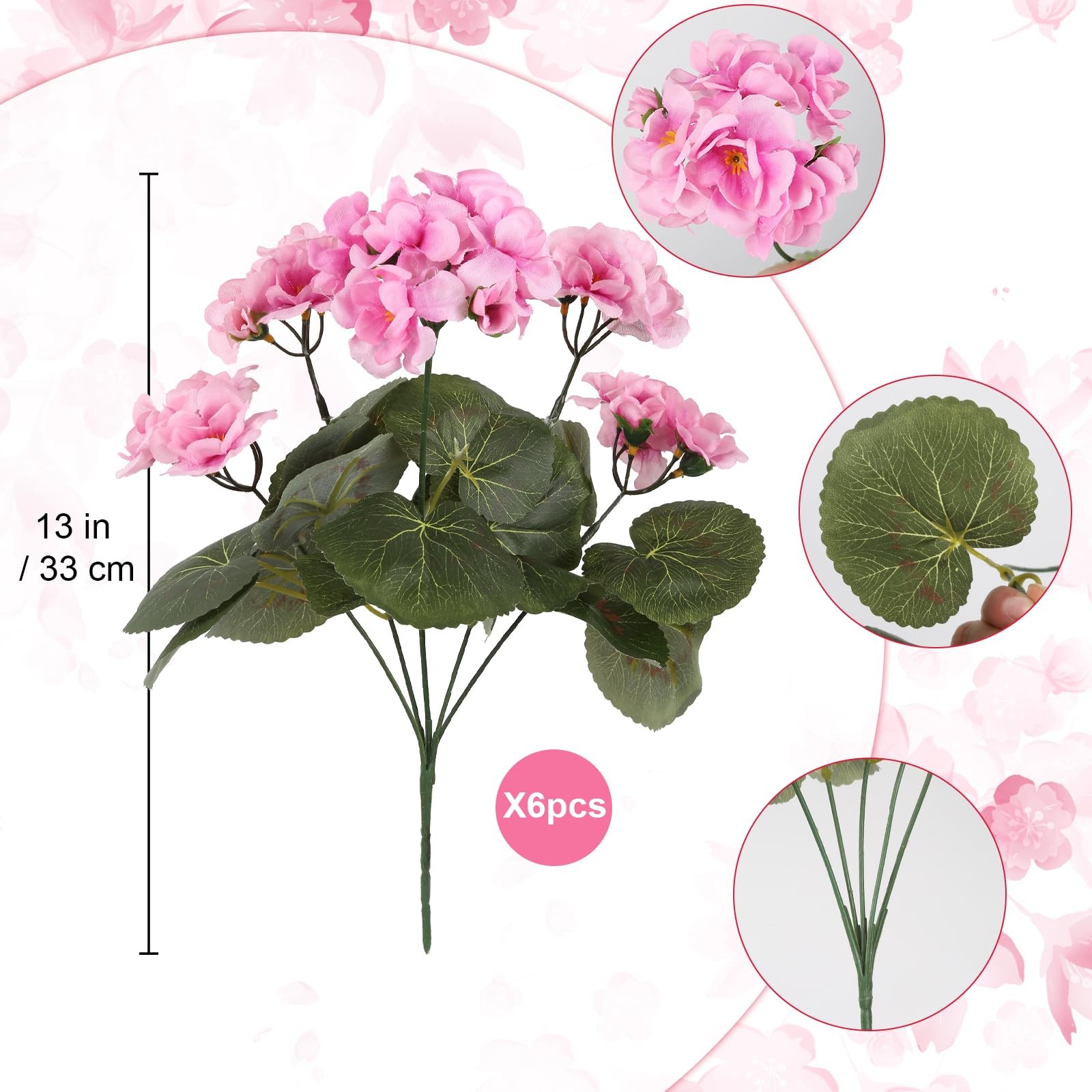 Artificial Geraniums for Outdoors 6PCS Silk Geraniums UV Resistant Faux Geran…