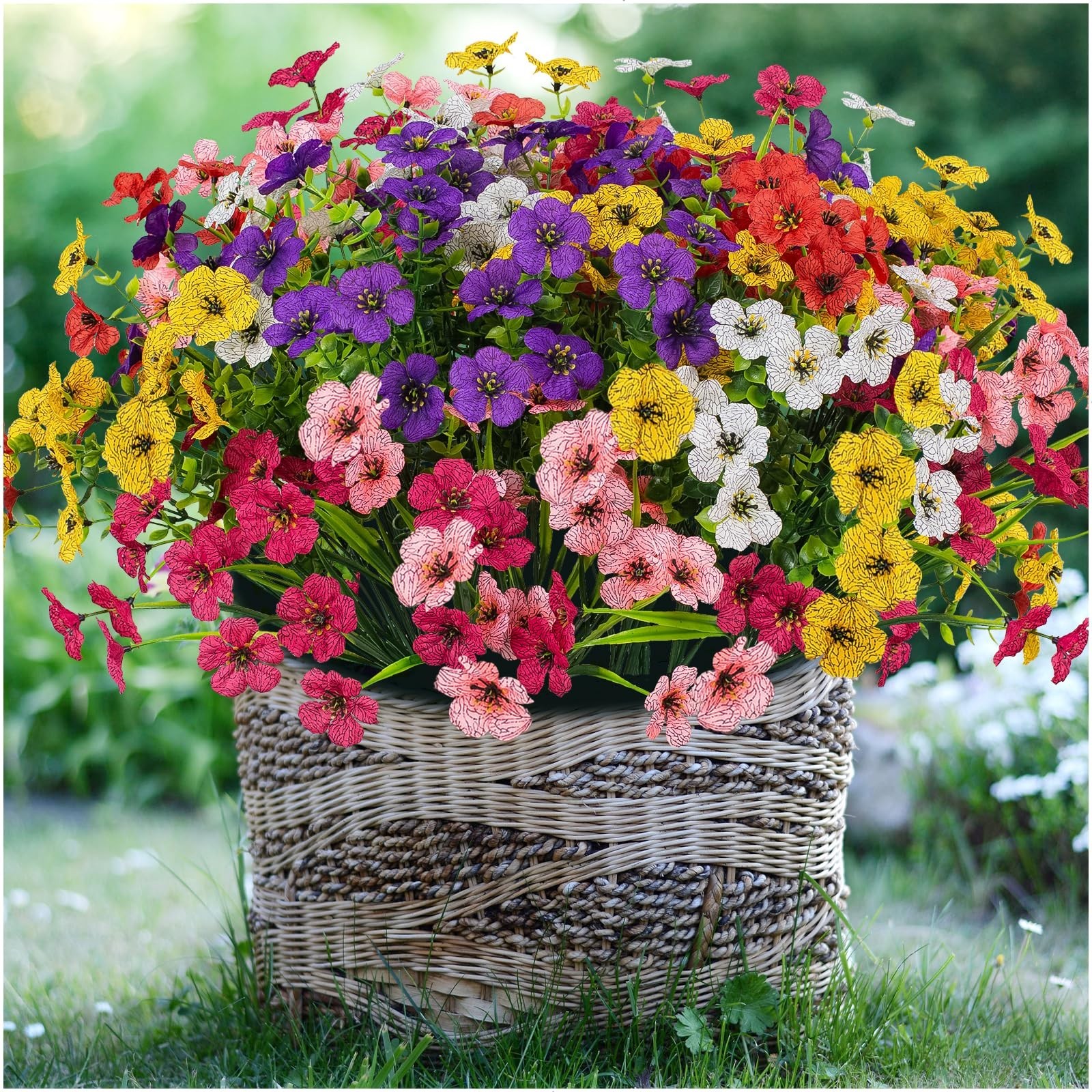 24 Bundles Lifelike UV Protected Artificial Flowers – No Fade Silk Plants for Ga
