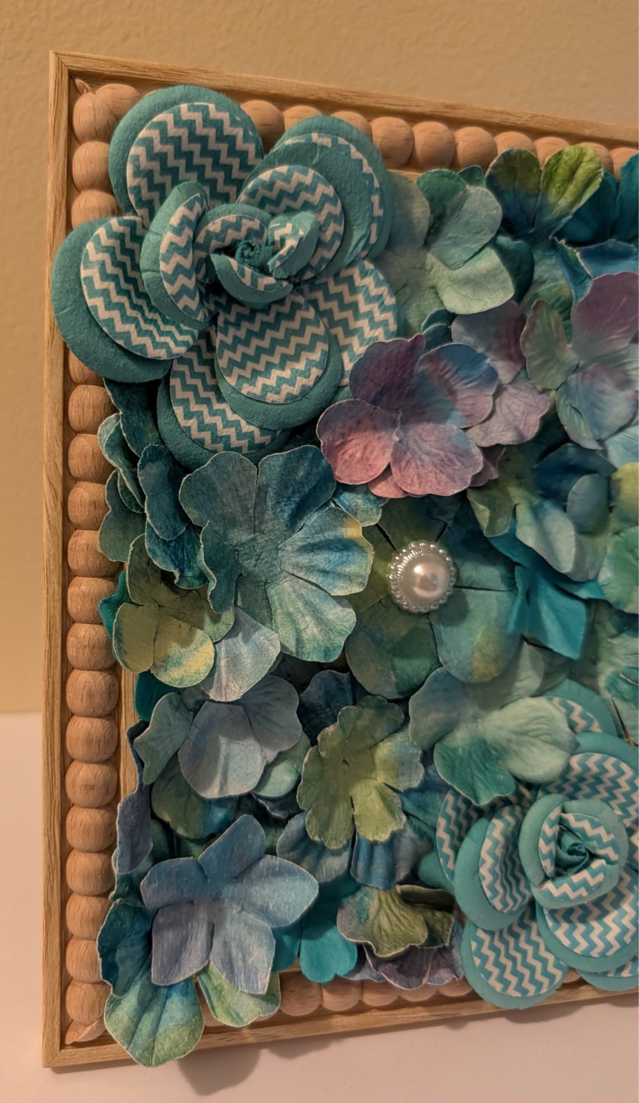 blue white purple green cardstock floral handmade picture decor faux wood frame