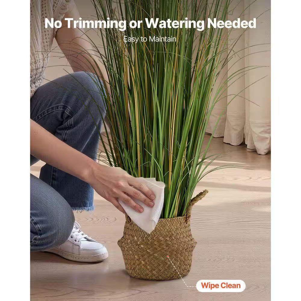 Artificial Grass Plant, 47 In. Reed Flower Grass in Pot, PVC Faux Greenery Shrub