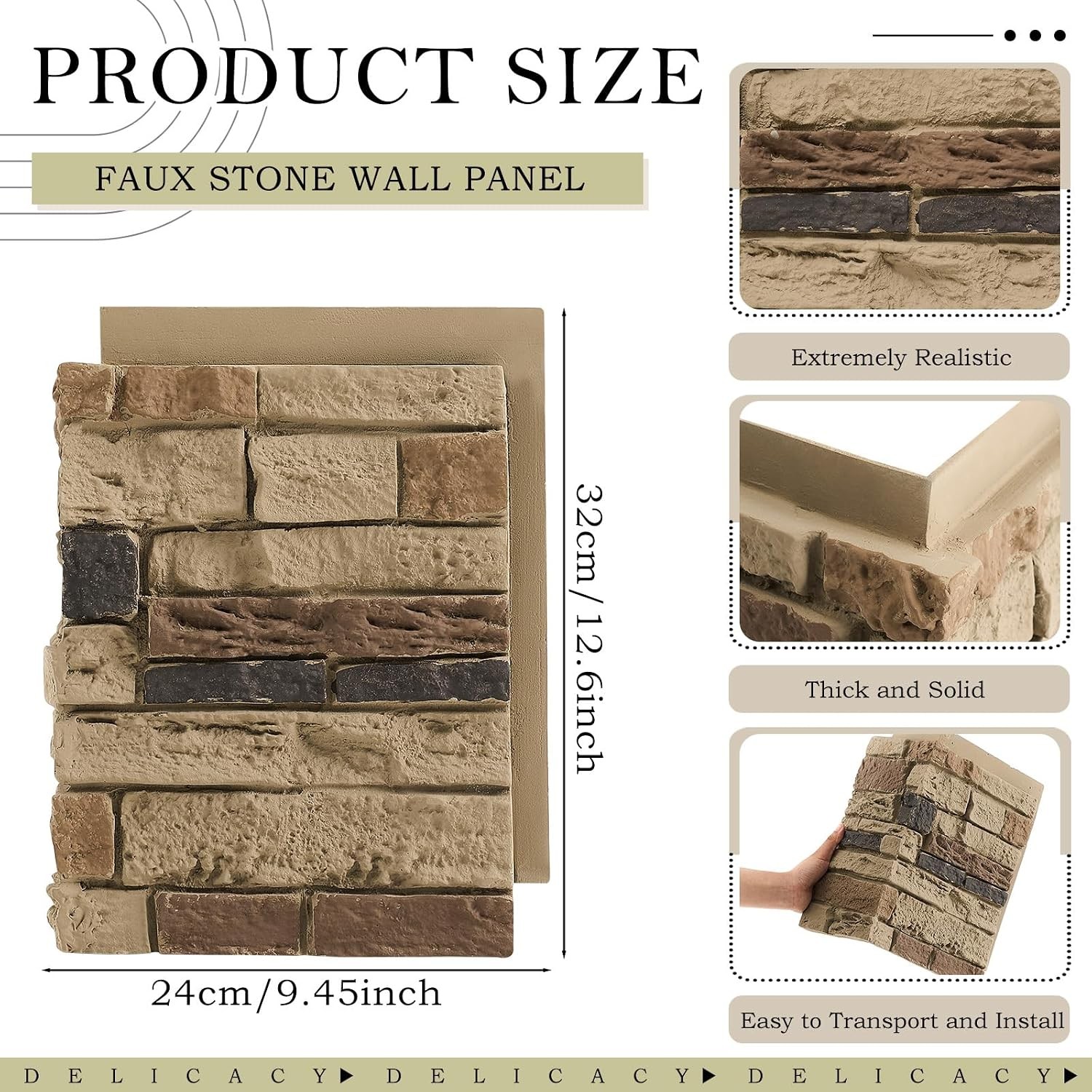 3 Pcs Faux Stone Column Wrap 90 Degree Outside Corner Kit 2.63 sq ft Artificial