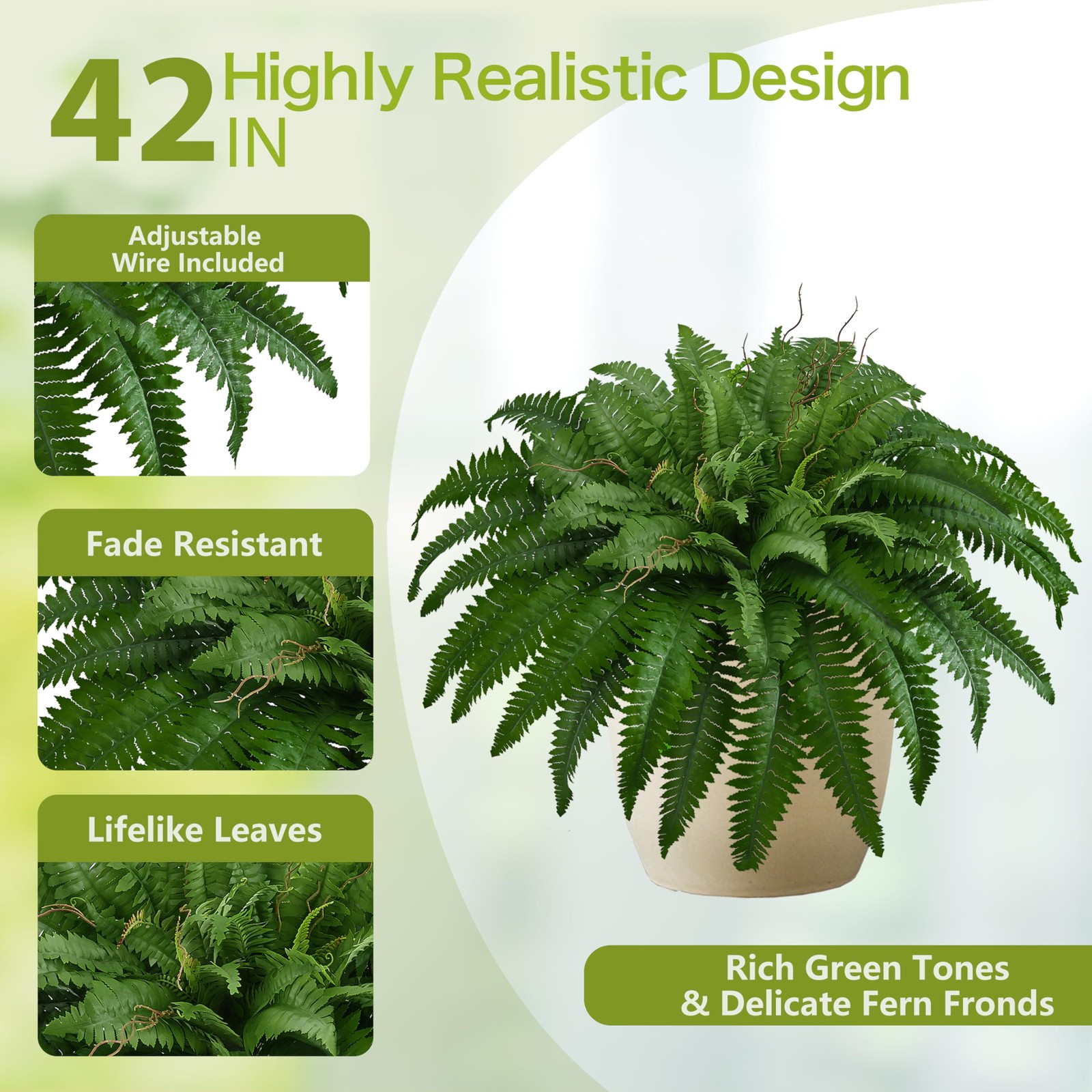 42In Artificial Boston Ferns Bush, Set of 2 Large Faux Ferns Plants, 79 Branc…