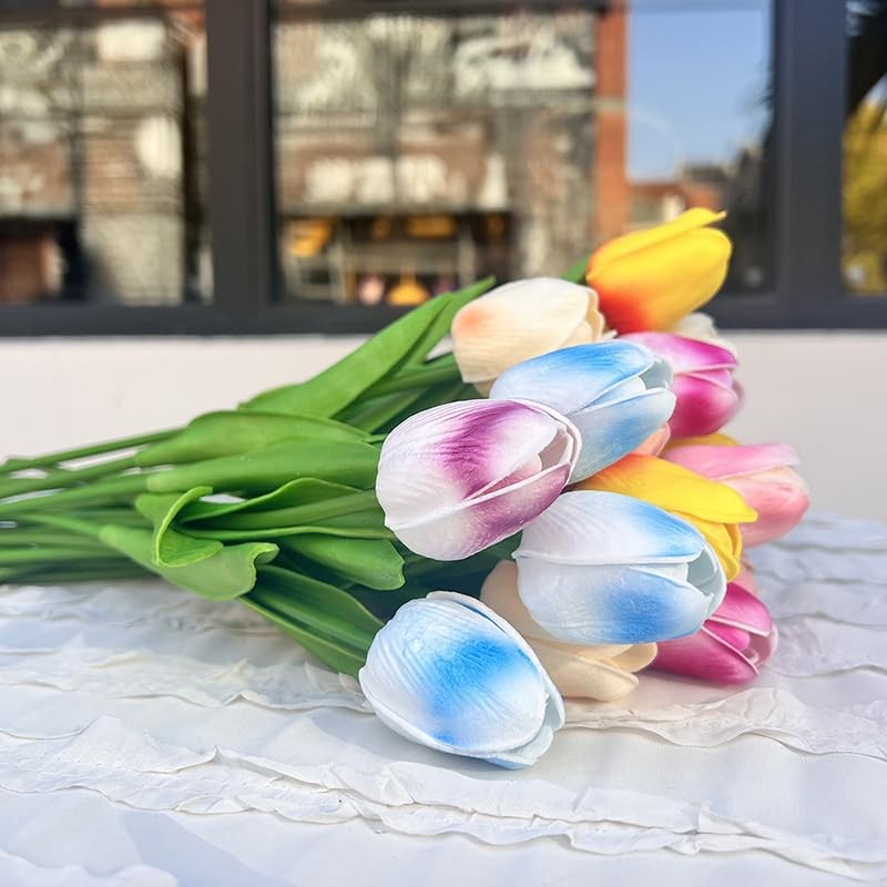 24PCS PU Artificial Tulips Fake Flowers for Wedding Bouquets Real Touch Latex…