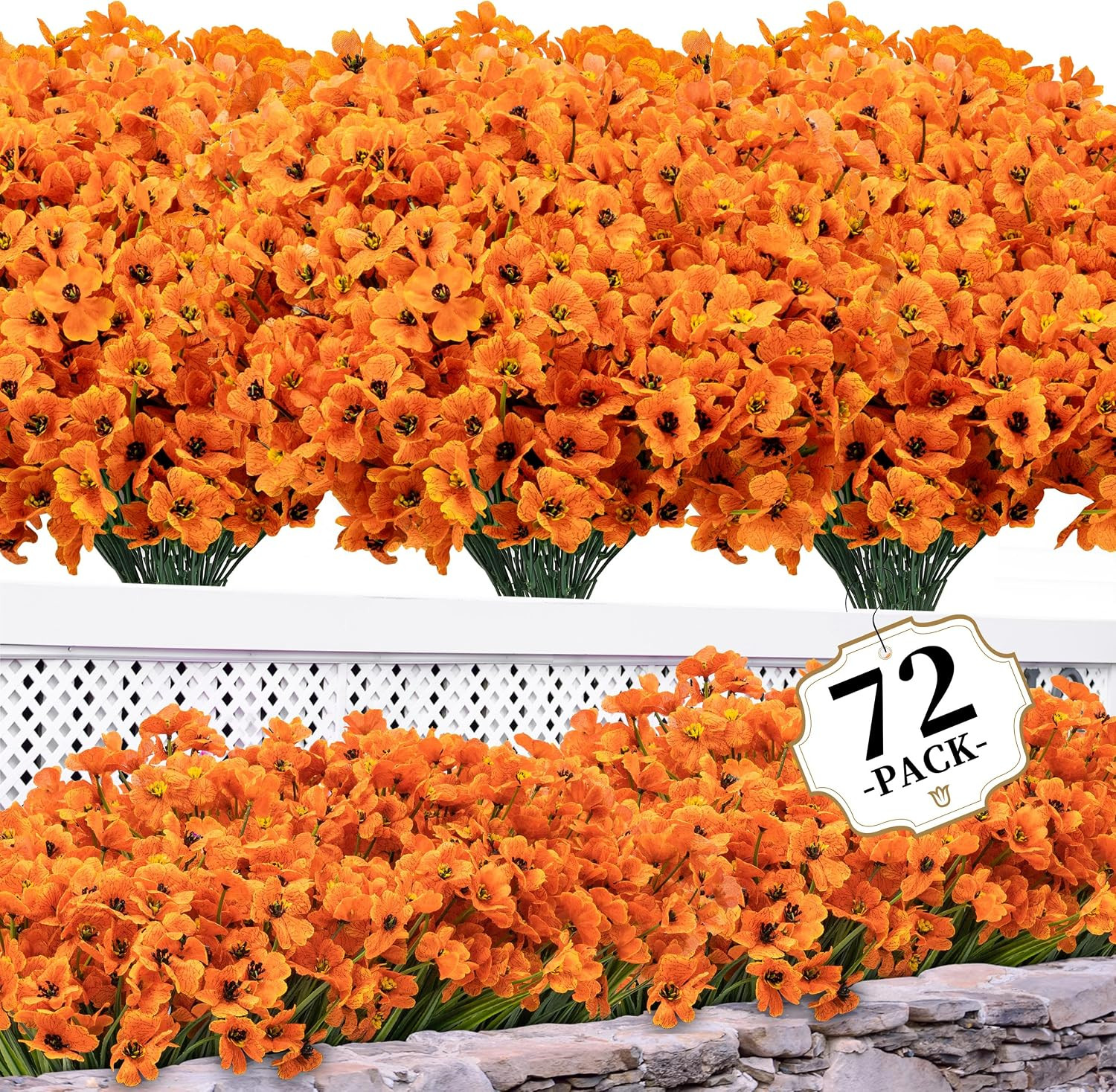 18 Bundles Artificial Mums for Outdoors/Indoors Faux Mums for Outdoor Planters,