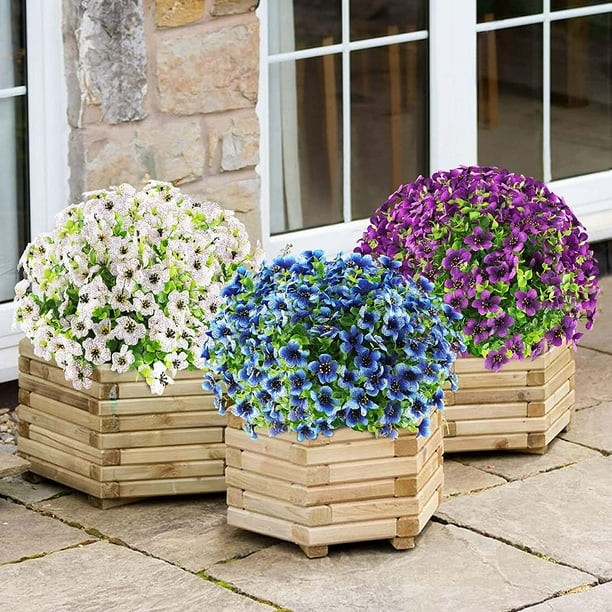 6Bundles Artificial Violet Eucalyptus UV Resistant Faux Flower Garden Home Decor