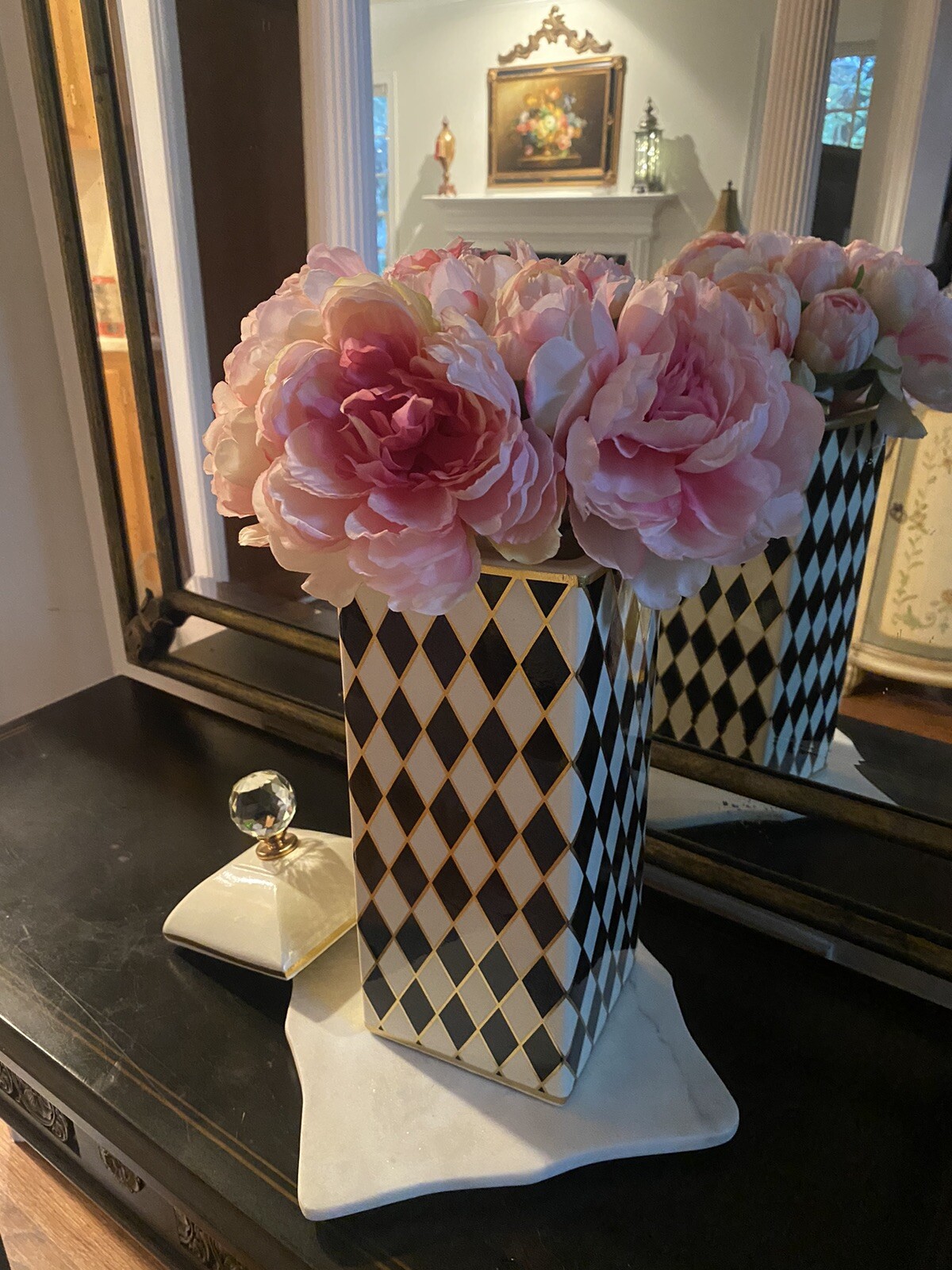 Peony In Glass Vase Full Bloom Arrangement Centerpiece Home Decor