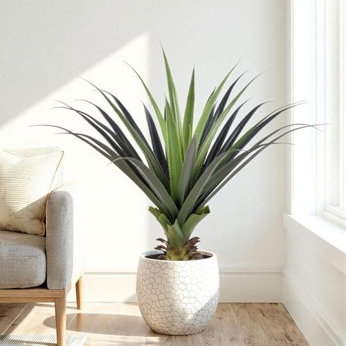 Artificial Spiked Agave Plant, 36″ Faux Agave Plants Indoor Small Floor 3ft 1