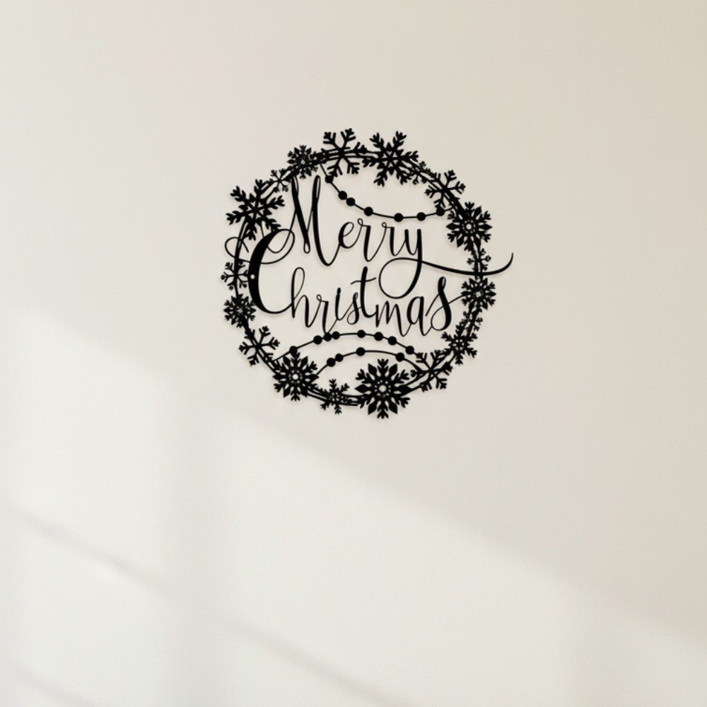 Merry Christmas Round Metal Wall Art – Festive Lettering Logo for Home Decor