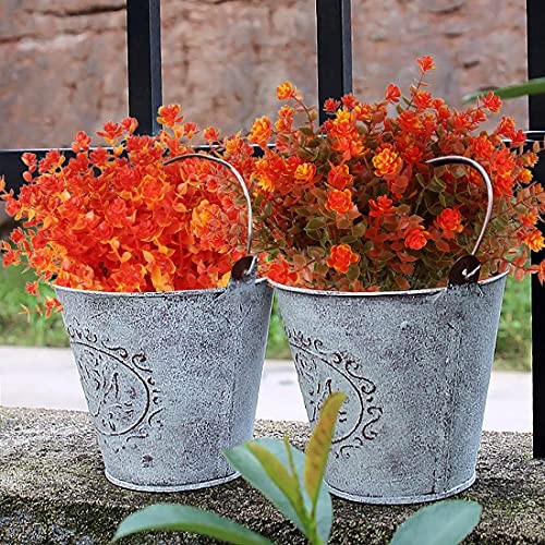 8 Bundles Artificial Fall Flowers No Fade Faux Autumn Plants, Green Orange