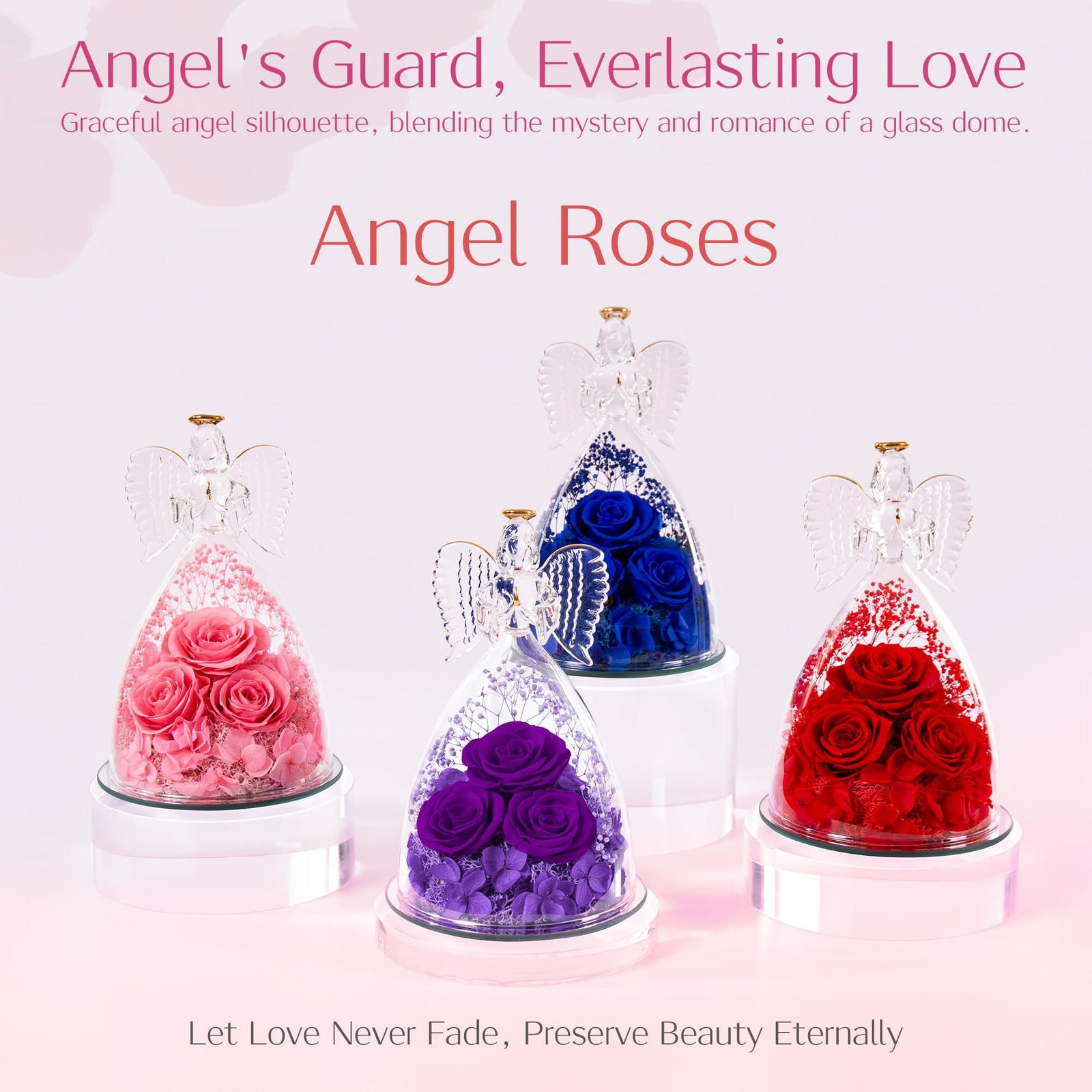 Mothers Day Flowers Gifts Forever Real Roses Angel Figurines Red 1 PC