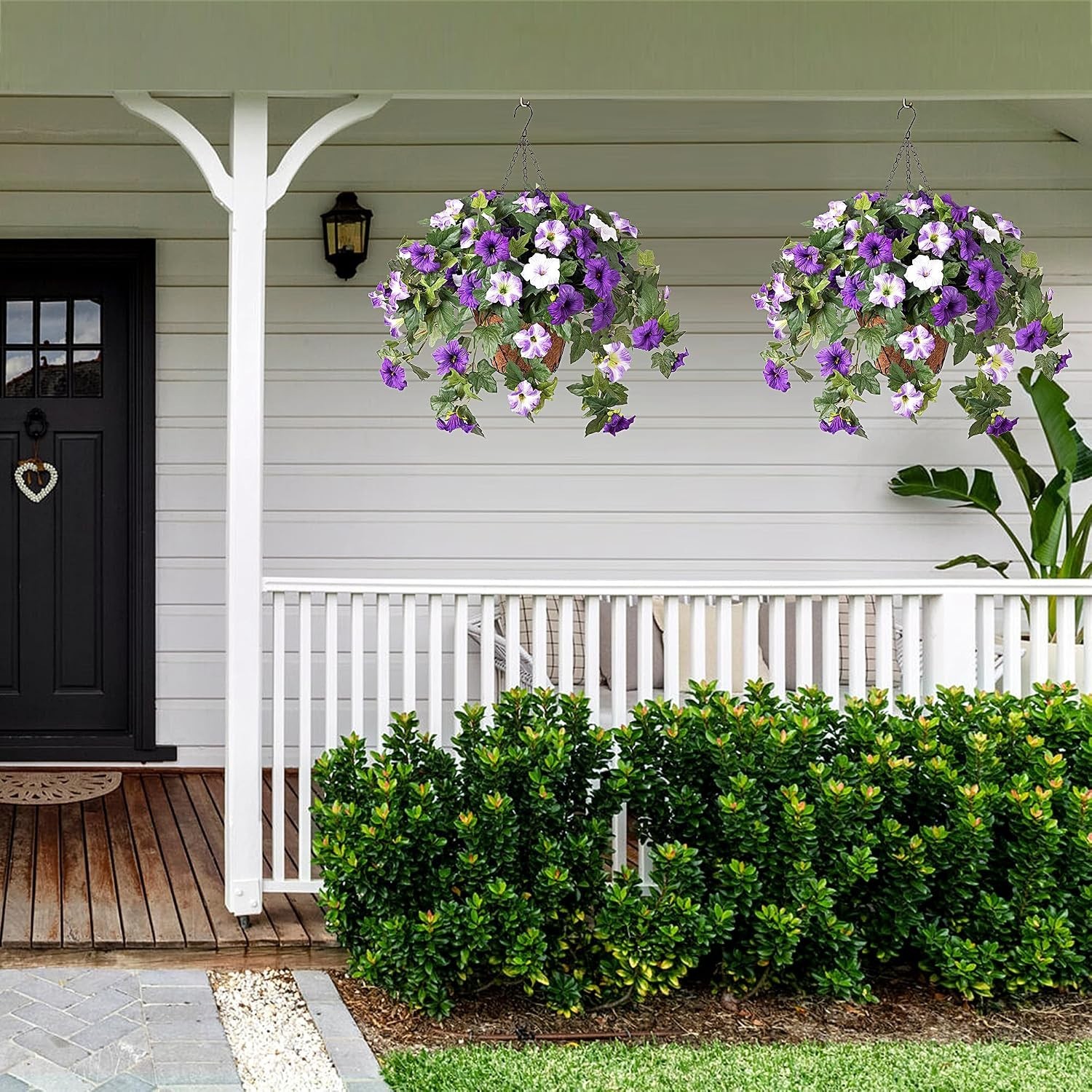Realistic 2PCS Purple & White Fake Petunias – Maintenance-Free Floral Accents