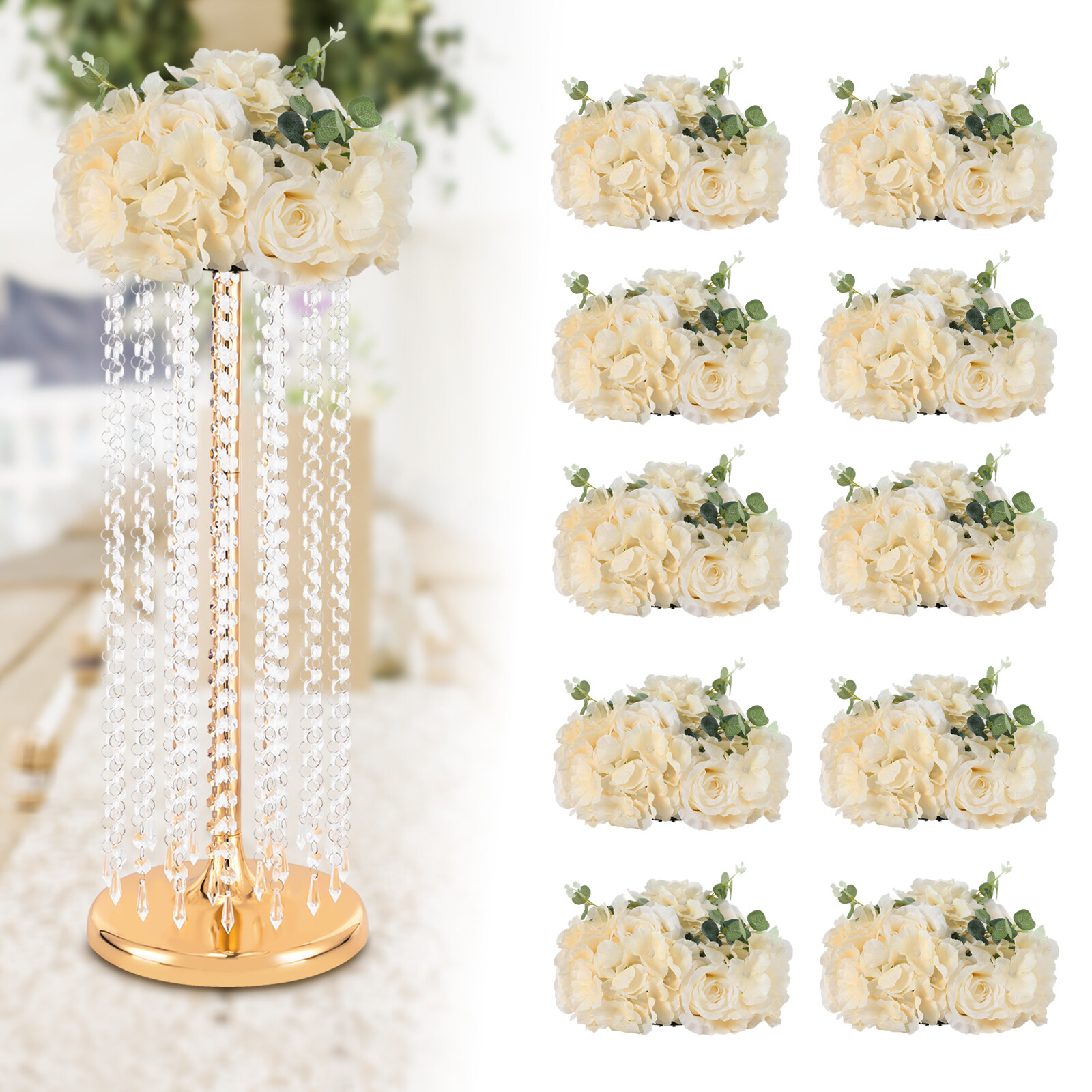 Flower Ball Centerpieces for Table 10 Pcs Fake Plastic Rose Centerpiece Flowers