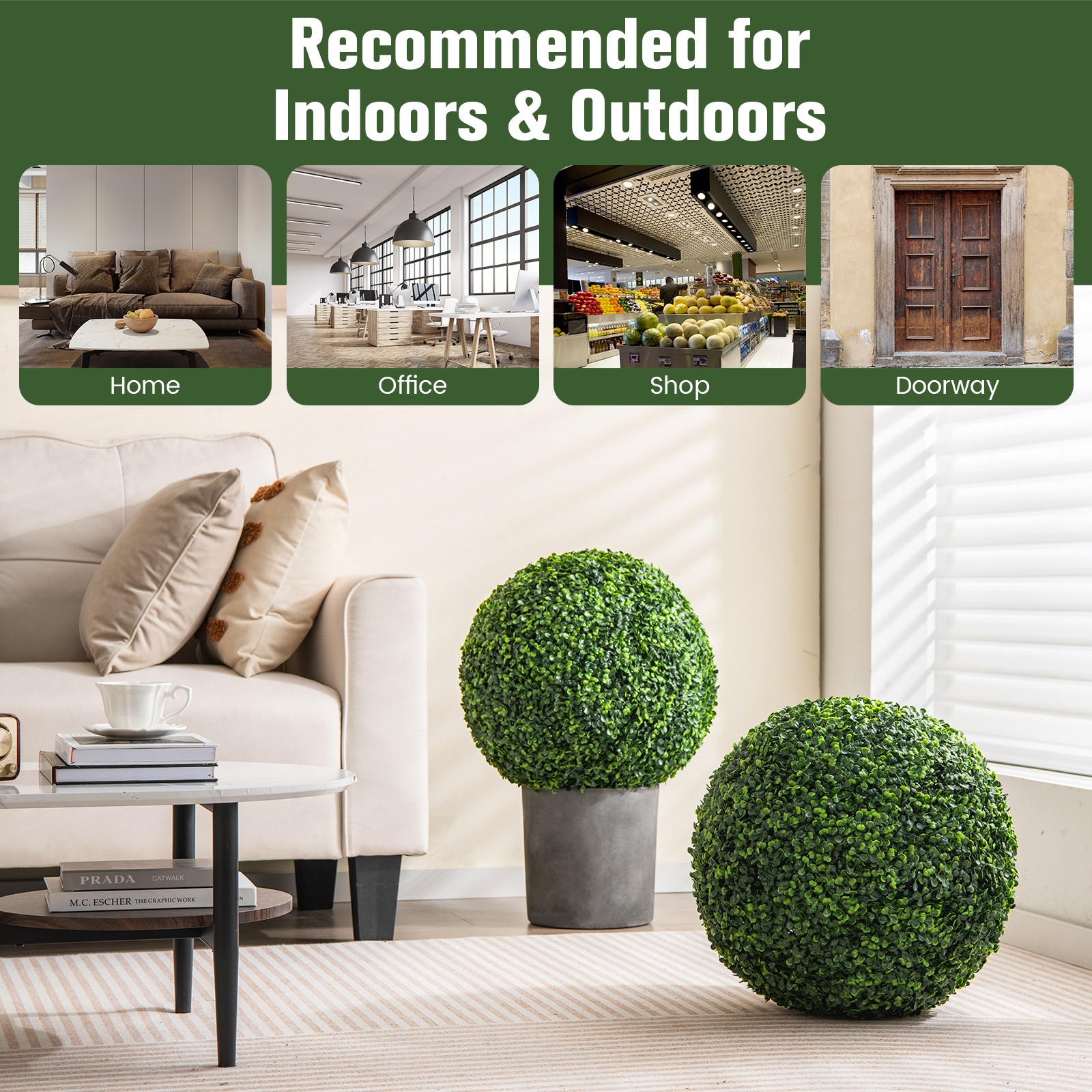 2 PCS Artificial Plant Topiary Ball 19″ Faux Decorative Balls for Indoor Outdoor