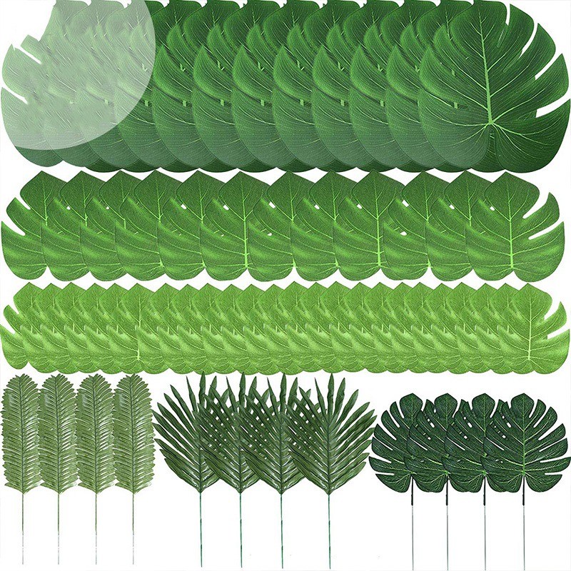 60 Pcs 6 Kinds Artificial Palm Leaves Tropical Plant Leaves Faux Monstera1276