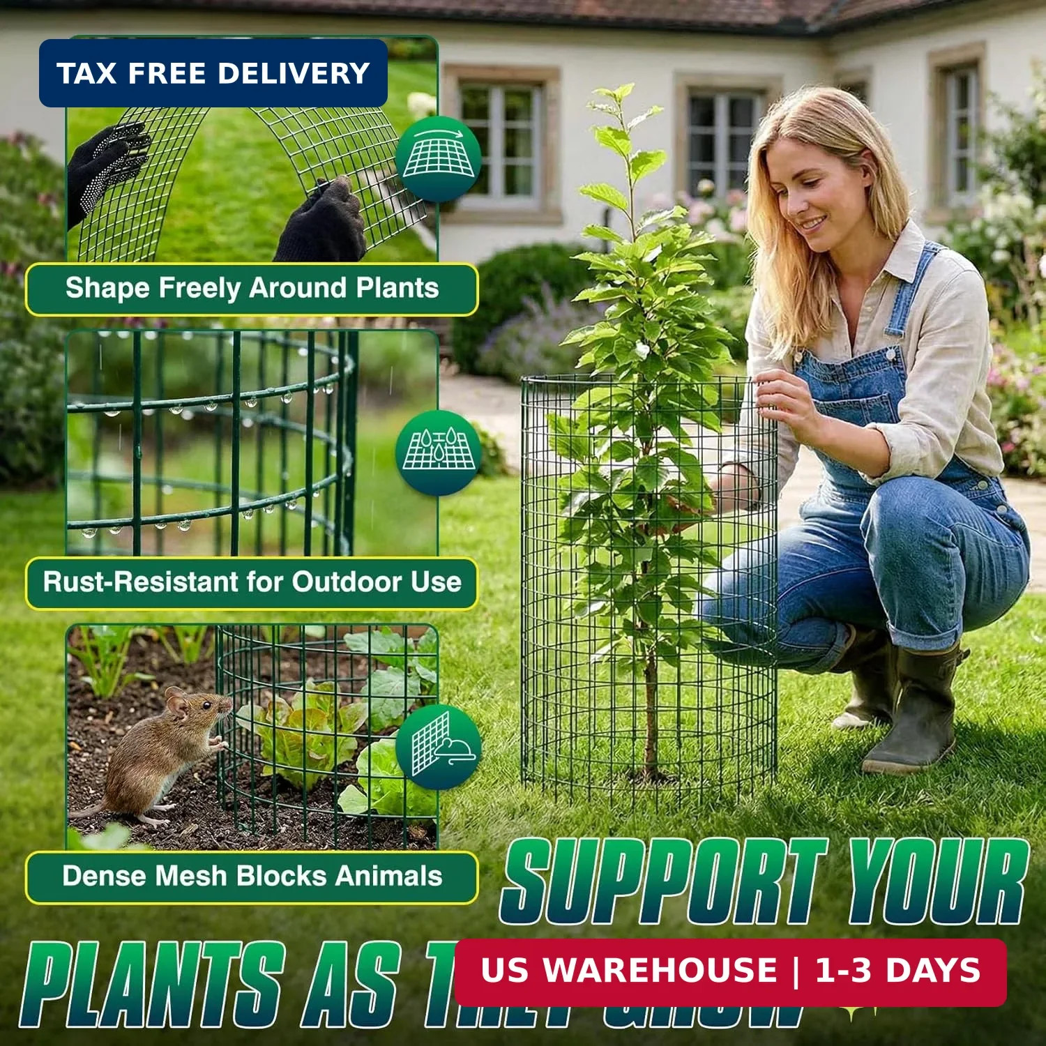 12 Pack 17″ x 12″ Tall Round Plant Cage – 36PCS Plant Support Cage Metal Wire Me