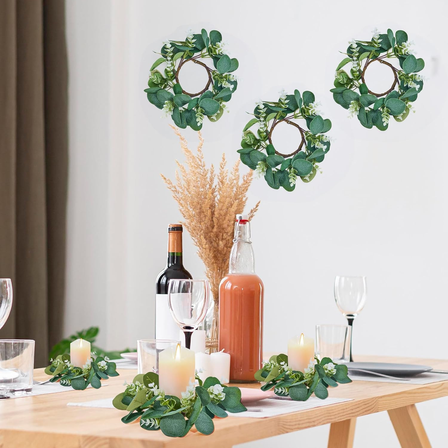 20Pcs Eucalyptus Candle Rings Wreaths, 11″ Greenery Decor for Home & Events