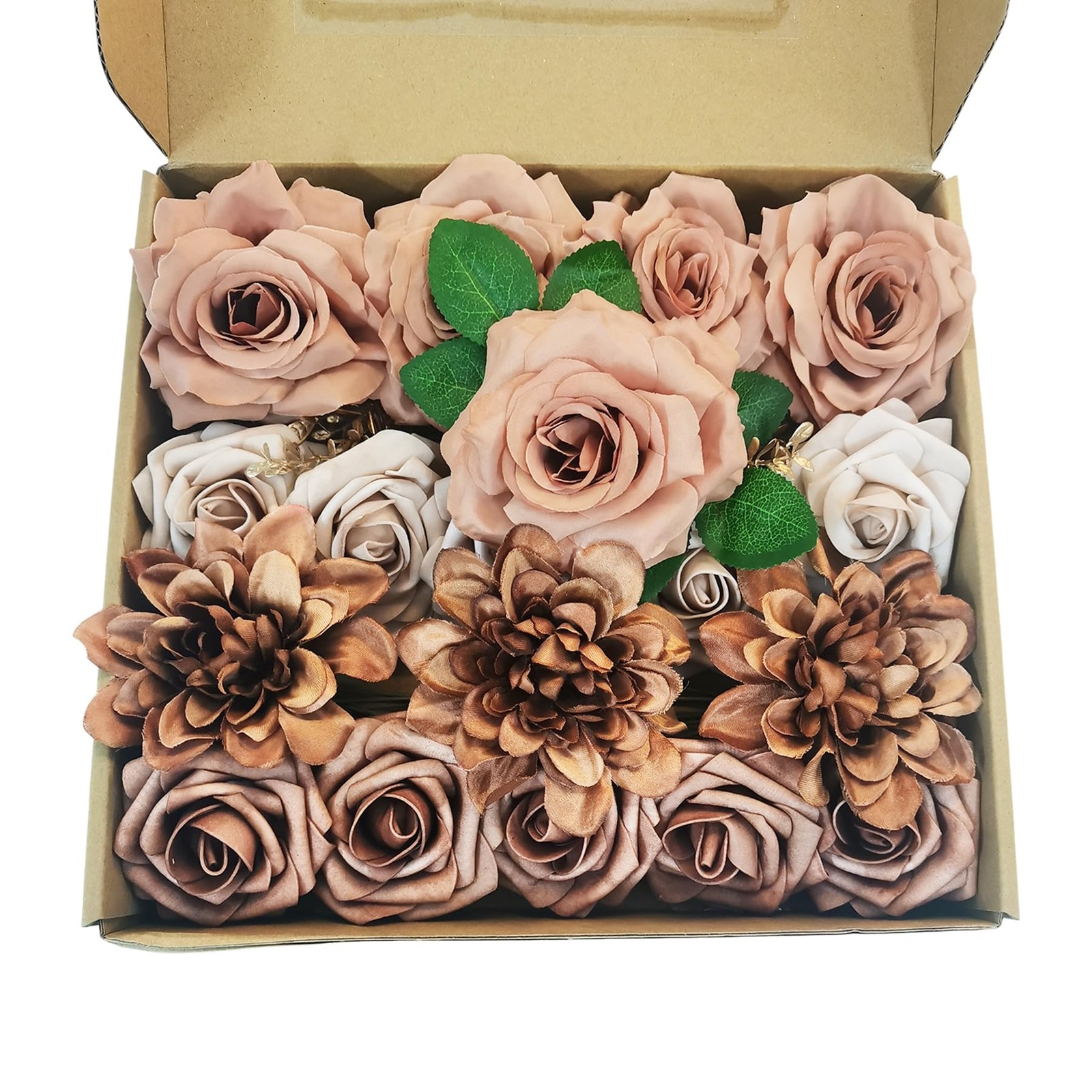 20 PCS Artificial Fake Flowers Roses Mixed Coffee Brown Faux DIY Wedding Decor