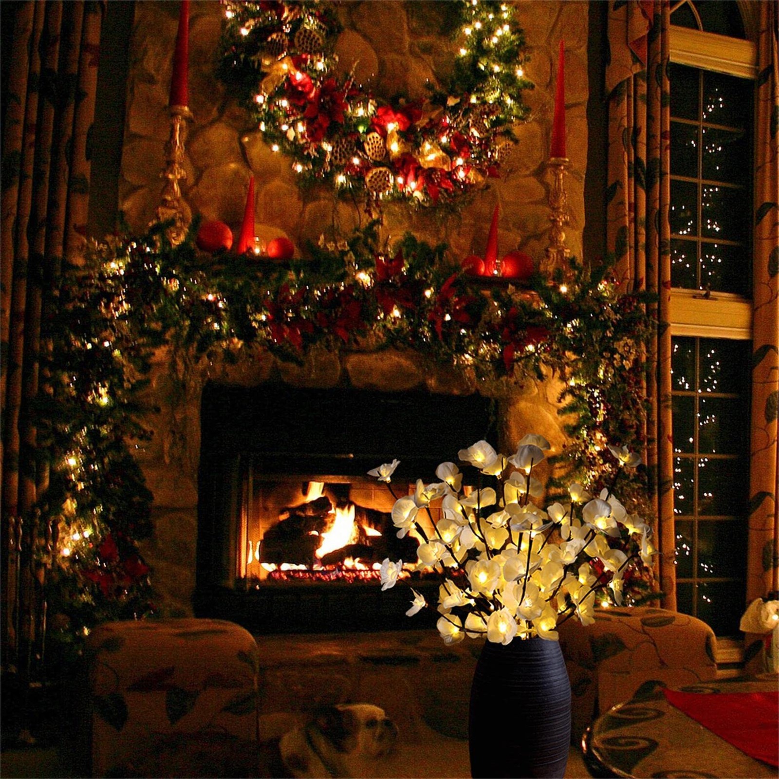 3PCS LED Lighted Tree Branches Lights with Timer with White Artificial Orchid…