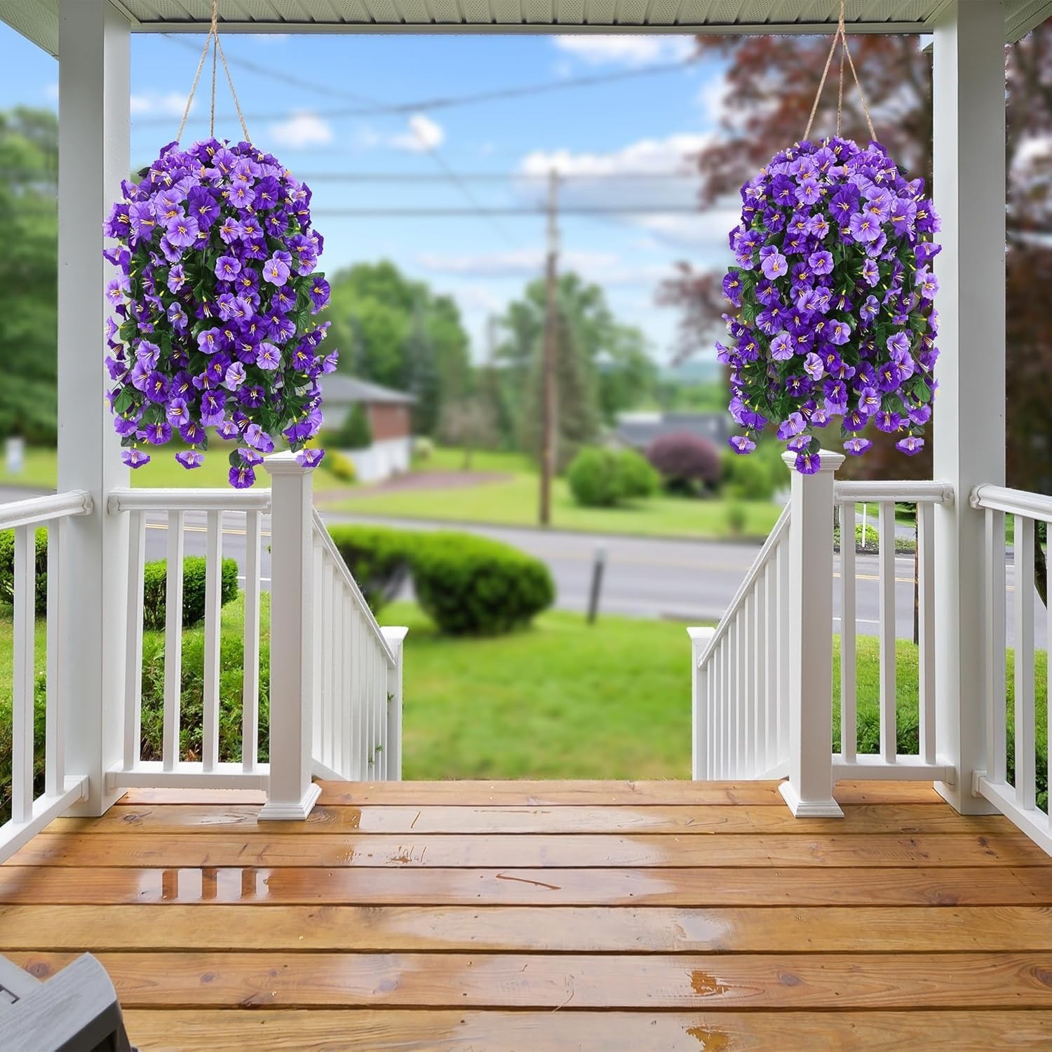 Sggvecsy Artificial Fake Hanging Flowers Plants Outdoor Outside Spring Summer…