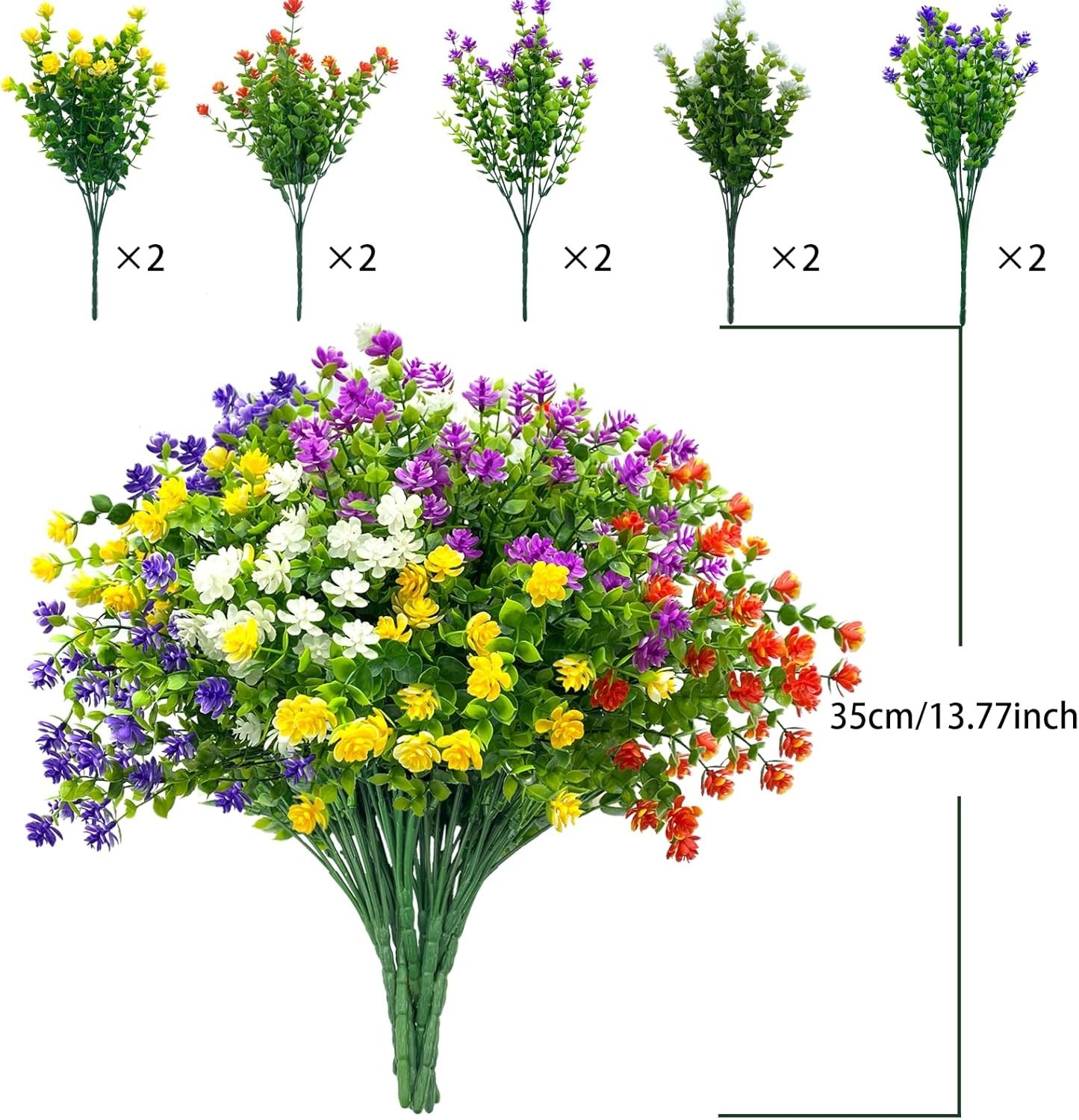 Colorful Artificial Flowers for Outdoors, 10 Bundles Realistic Spring Outdoor…