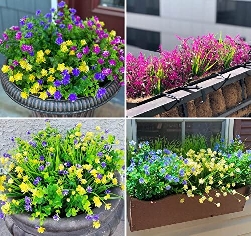 12 Bundles Artificial Flowers Lifelike No Fade UV Resistant Mixcolor-12 Bundles