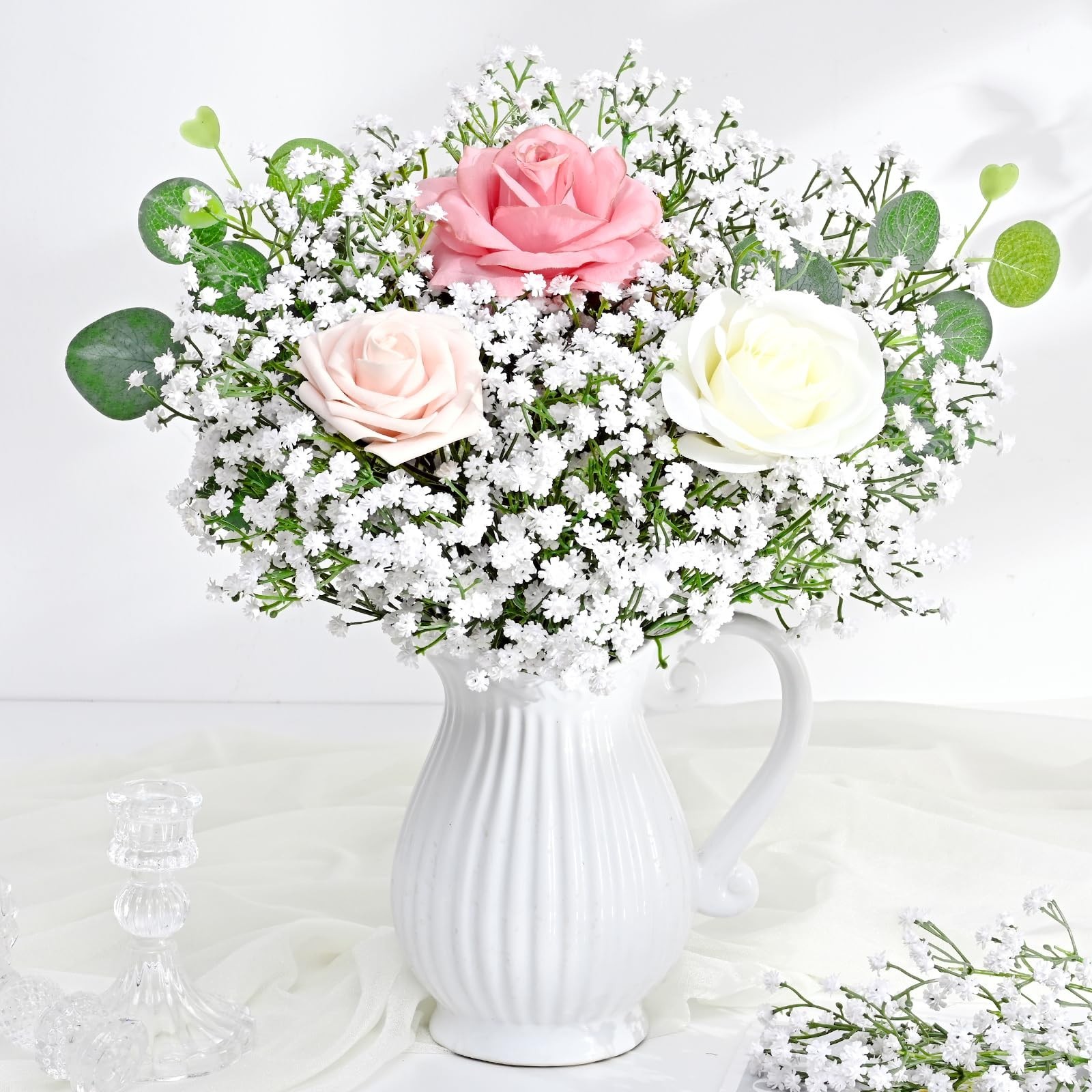 Yastouay 90 Pcs Babys Breath Artificial Flowers, 21” White Babys Breath Babys