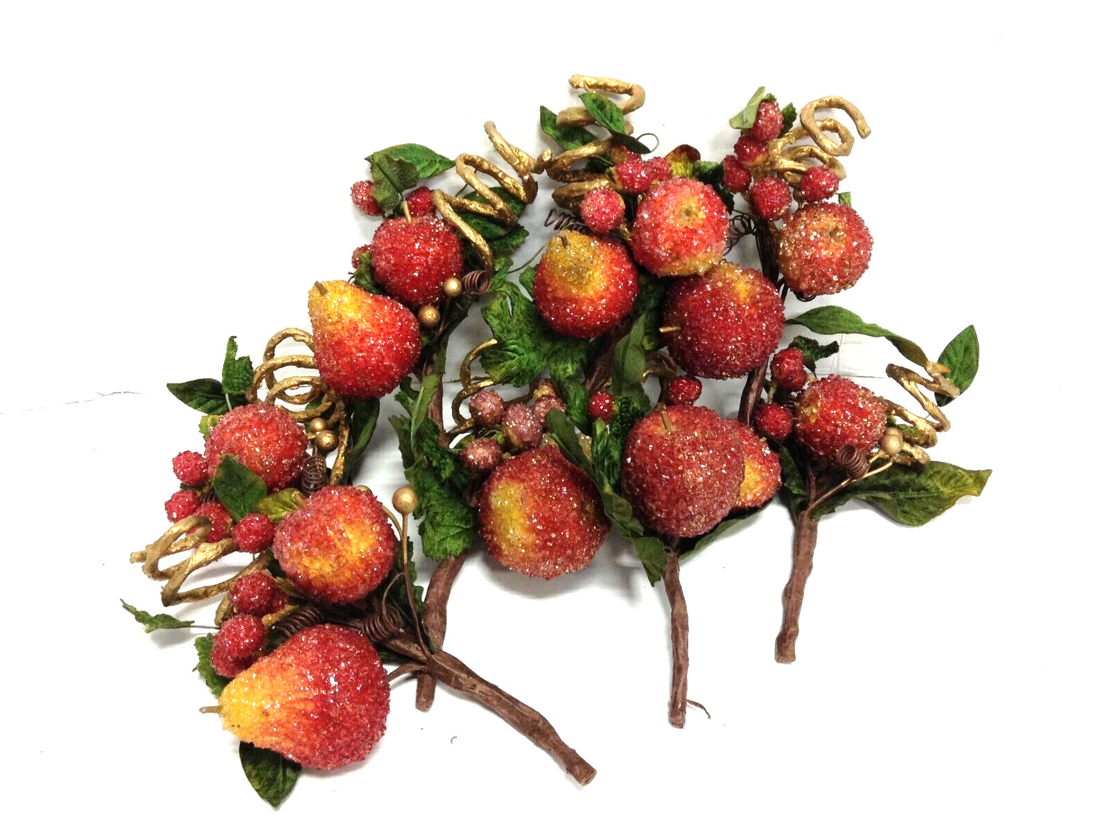 8 Frontgate Beaded Crystal Holiday Faux Fruit Picks Floral Tree Stems Apple Pear