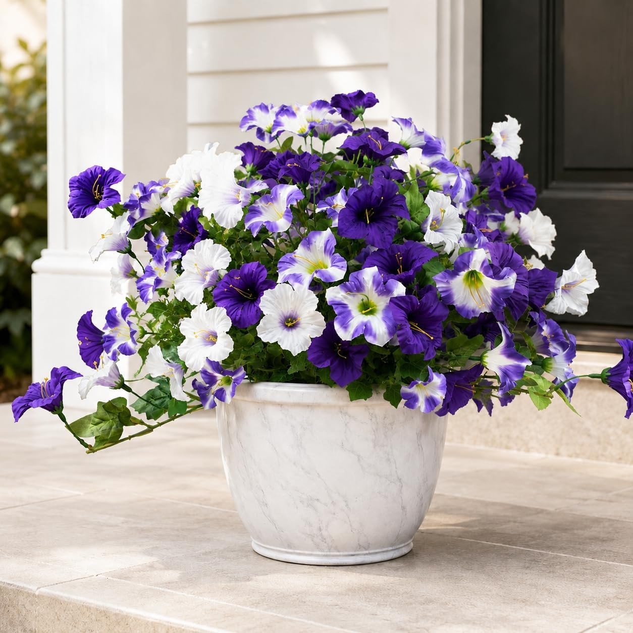 4 Pcs UV Resistant Artificial Petunia Flowers for Garden Decor (Purple White)