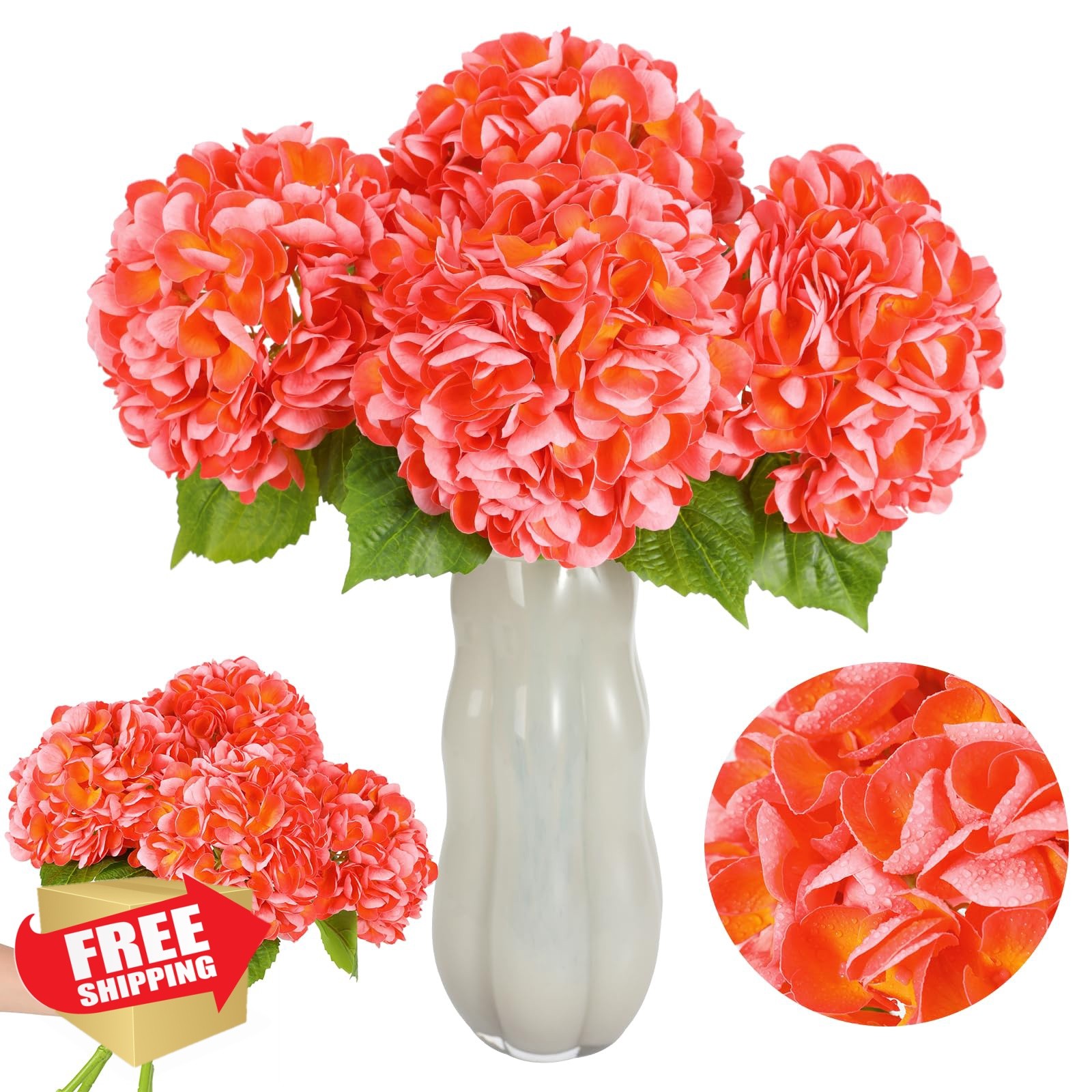 Nubry Hydrangea Flowers Orange 4 Pcs