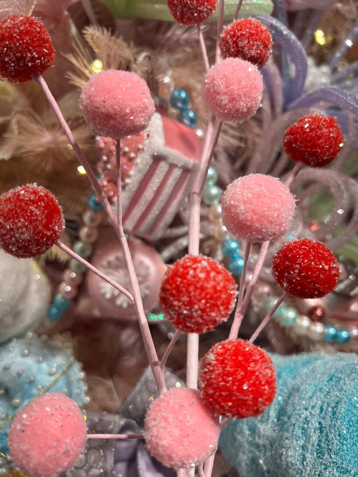 21″ Pink Red Glitter Berry Spray Stem Christmas Valentine Holiday Floral Decor