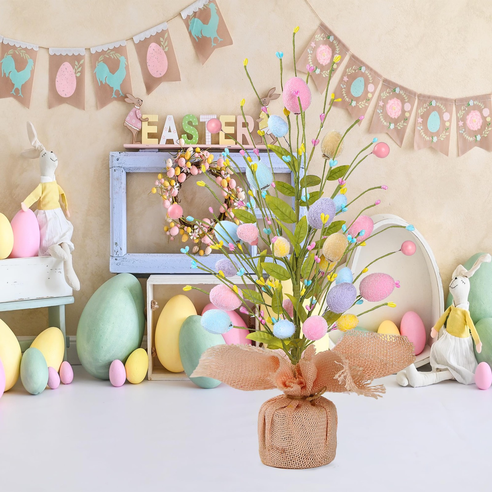 17 Easter Egg Table Tree Decorations Artificial Eggs Greenery Berries Burlap