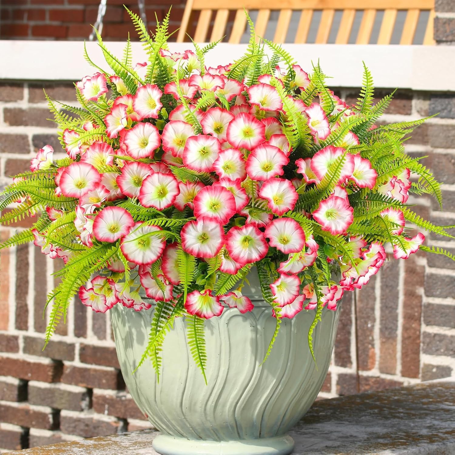 Artificial Flowers Pink 12 Bundles UV Resistant Petunias Indoor Outdoor
