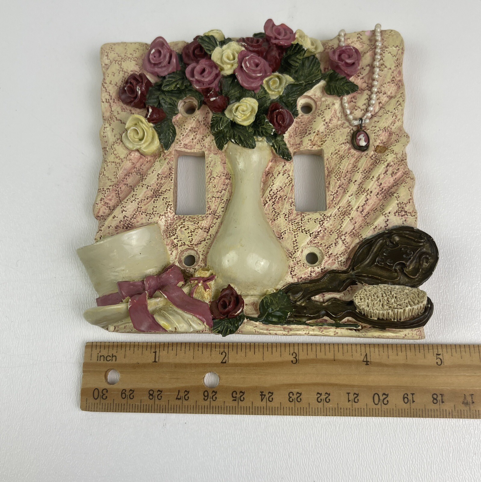 Figi Graphics Vintage Rose Double Wallplate Handpainted Dusty Rose Pink Cream