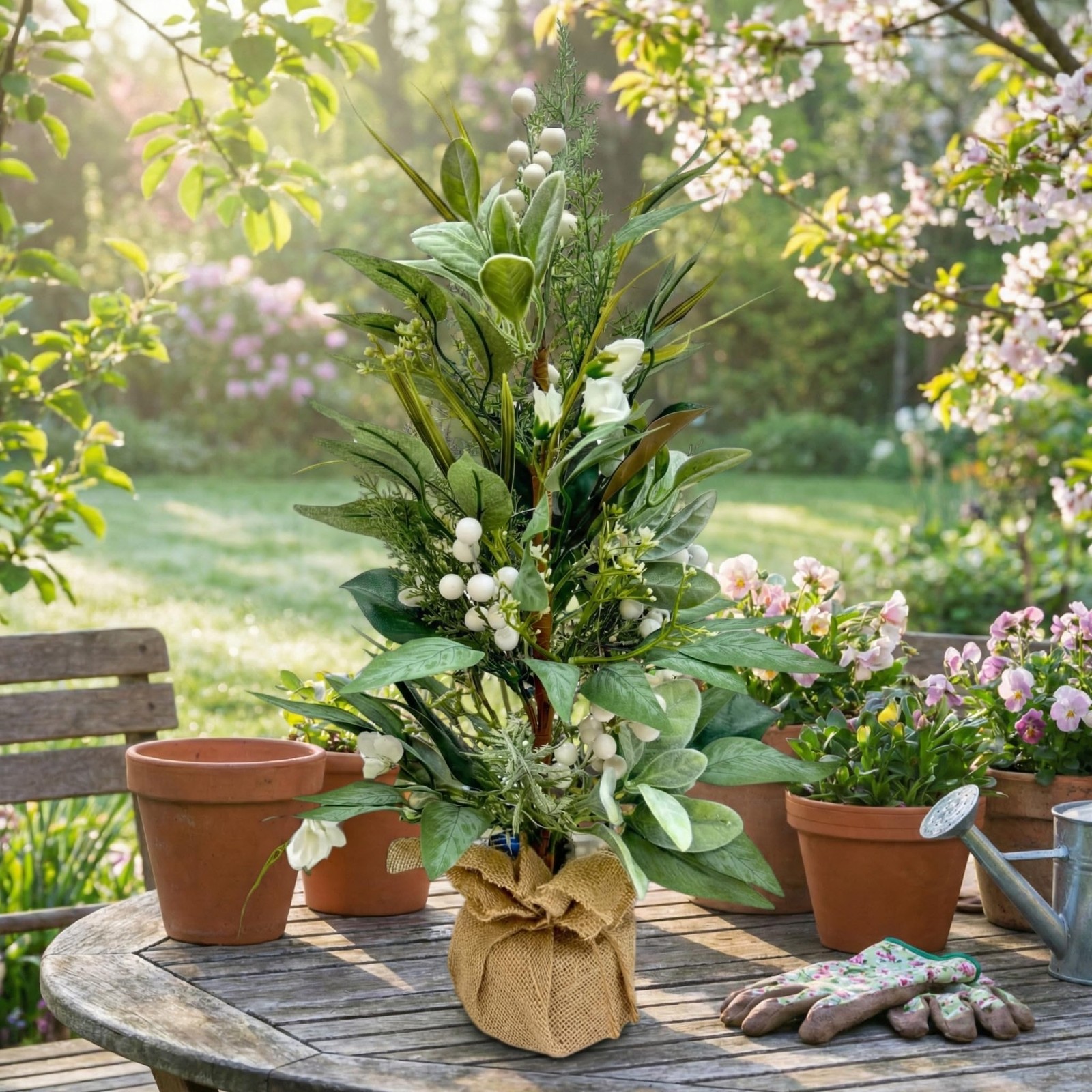 Svndlyn Lighted Spring Summer Artificial Eucalyptus Tabletop Tree with 20 LEDs