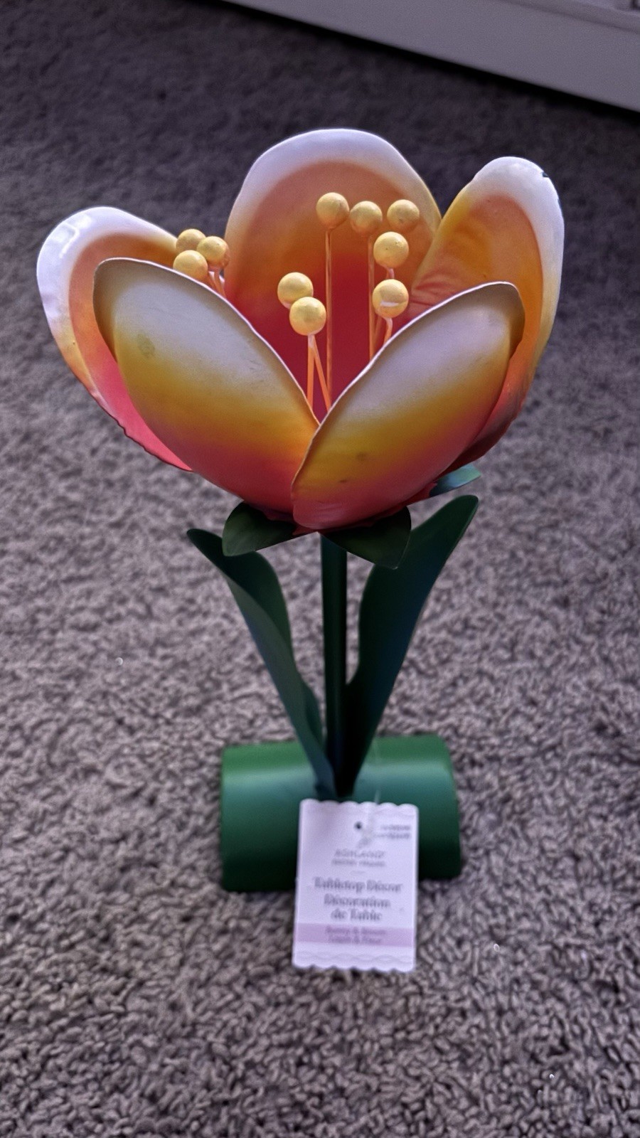 Large Metal Flower Sculpture Tabletop Decor Red Orange Spring Centerpiece NWT