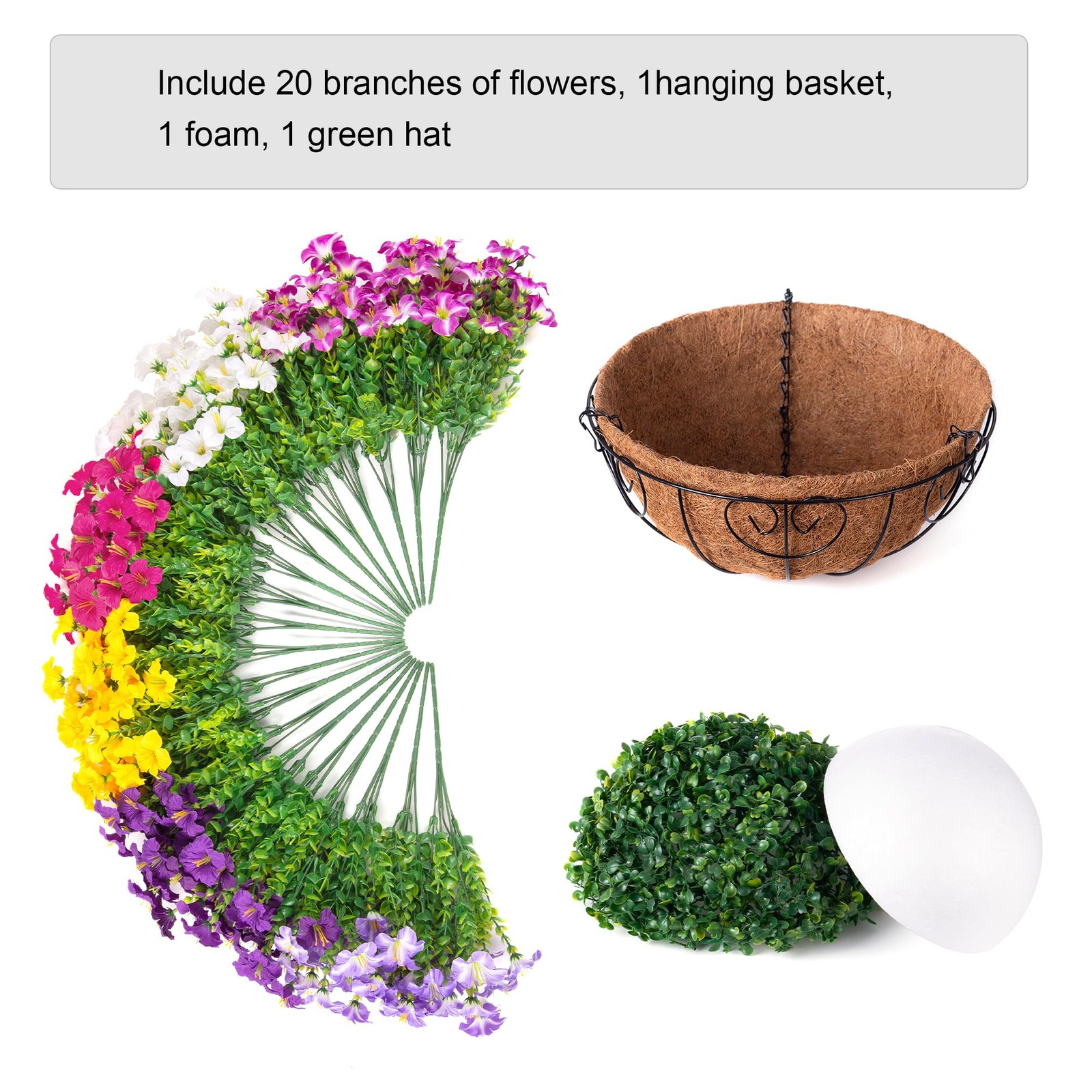 Artificial Fake Hanging Plants Flowers Basket for Outdoors, UV Resistant Faux…
