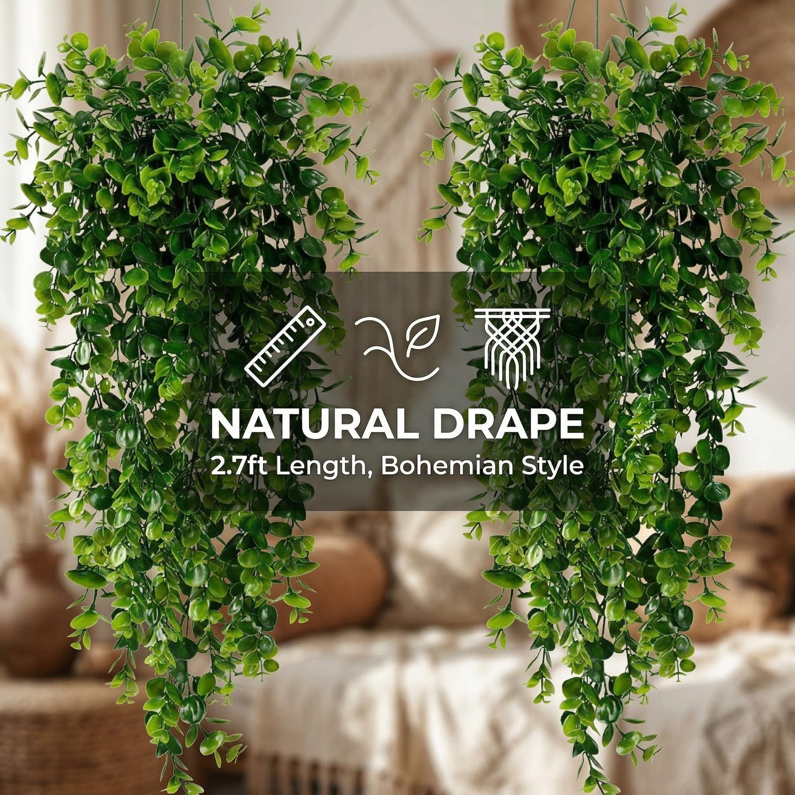 4 Pack Artificial Eucalyptus Hanging Plants 30 Inches UV Resistant Plastic De…