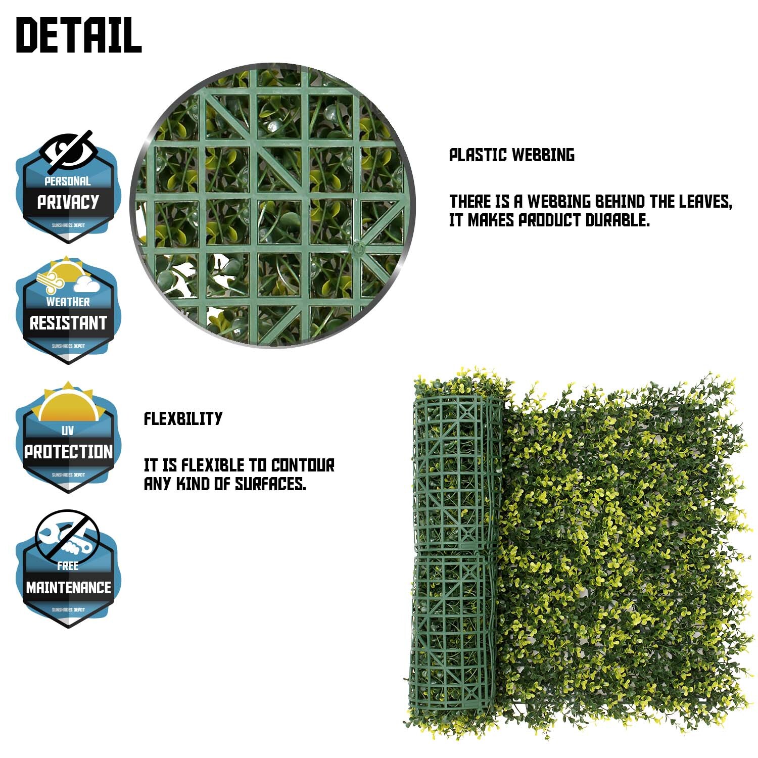 20″x20″ Artificial Faux Greenery Yellow Buxus Fence Screen Wall Decor Panel