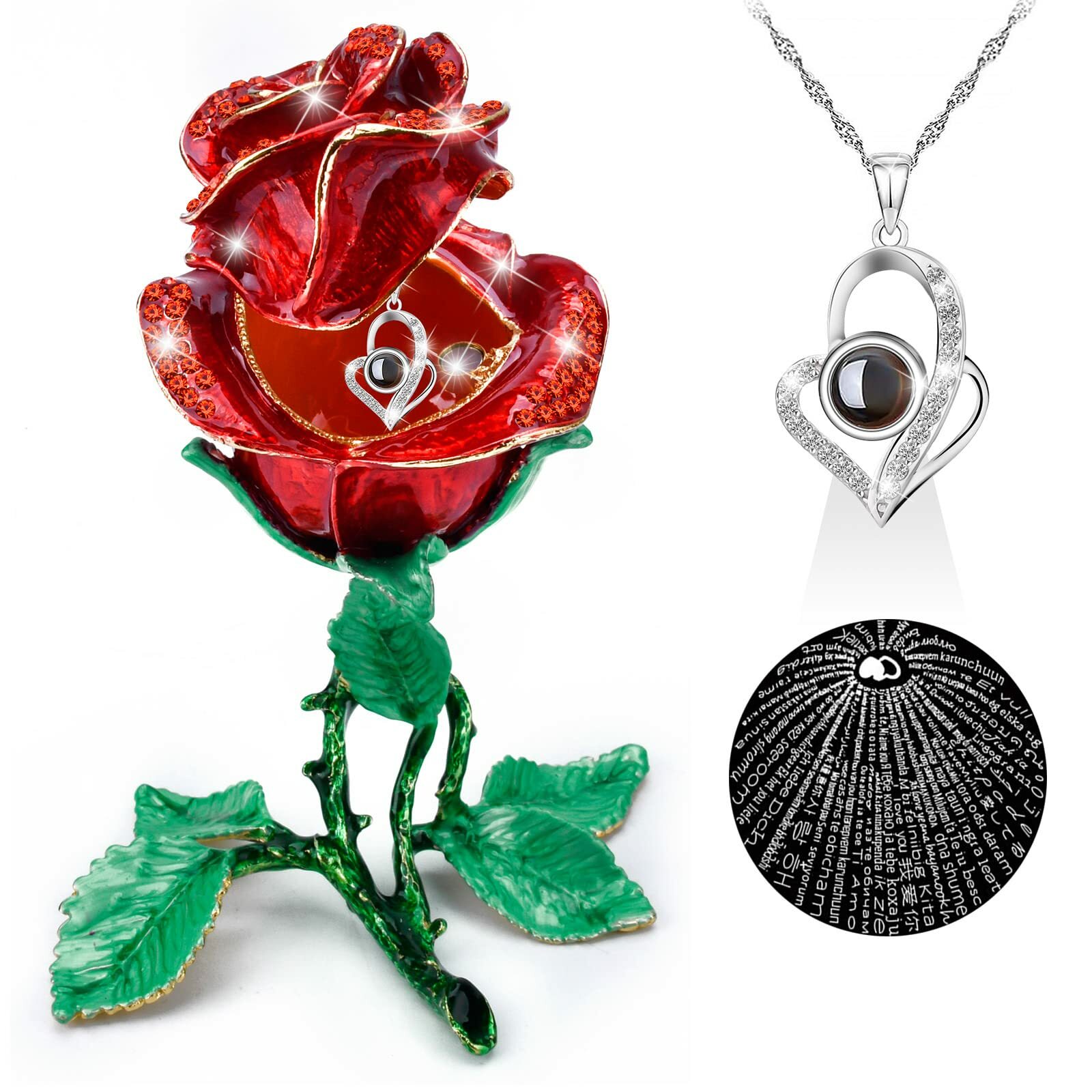 Diamonds Preserved Rose + Necklace 925 Sterling Silver